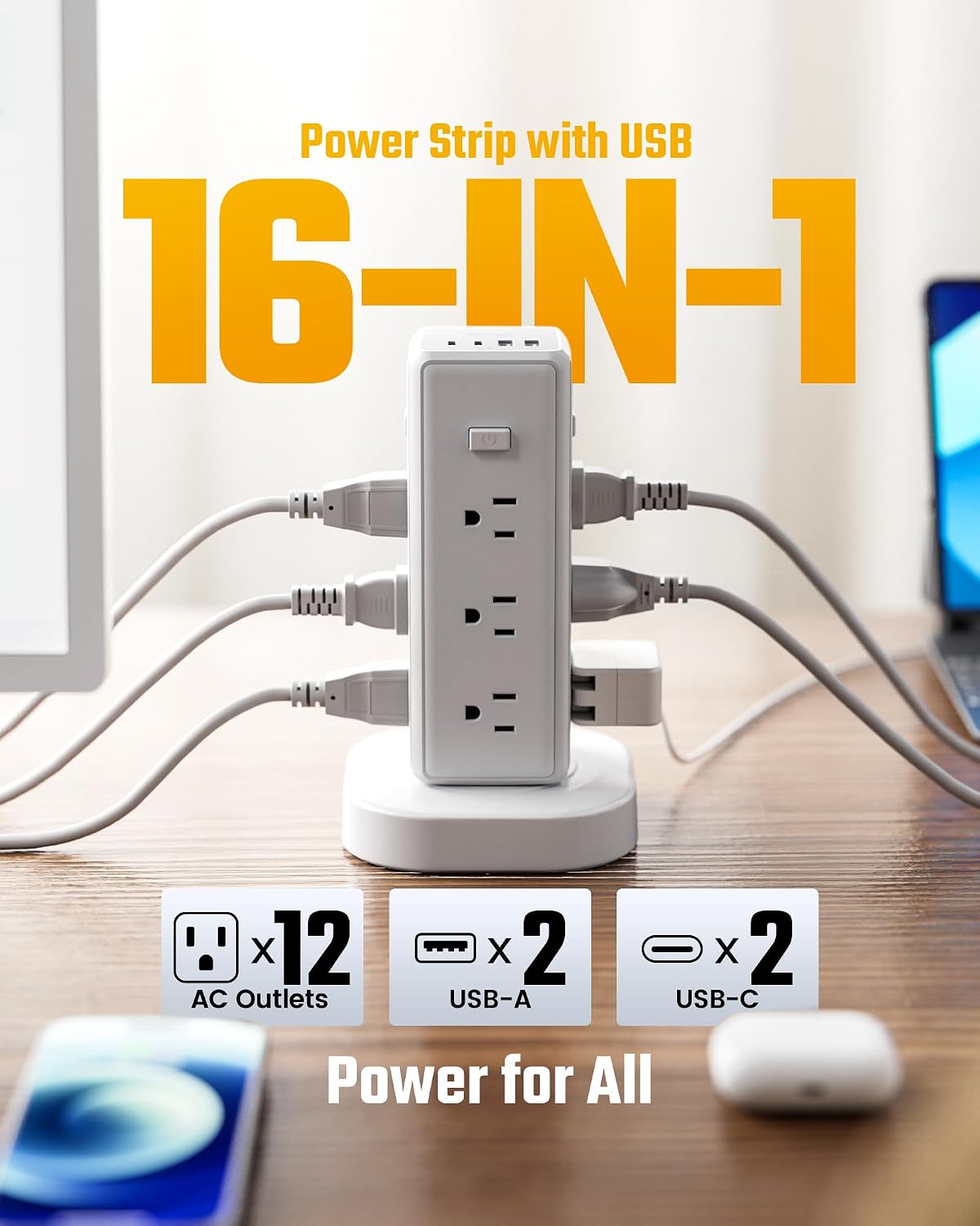 Detalle 2 de SUPERDANNY Tower Power Strip 12 AC Outlets