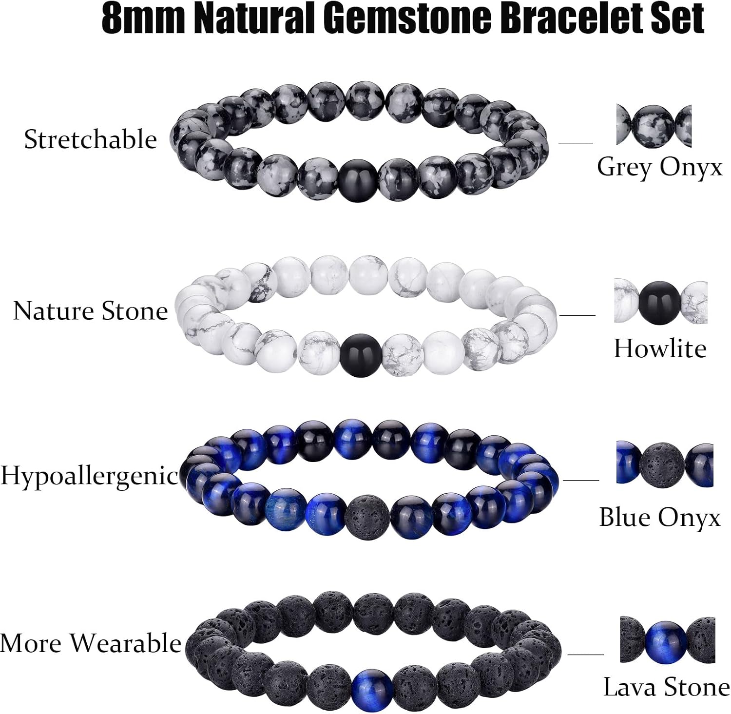 Detalle de Bracelet œil de tigre 8 mm pour hommes