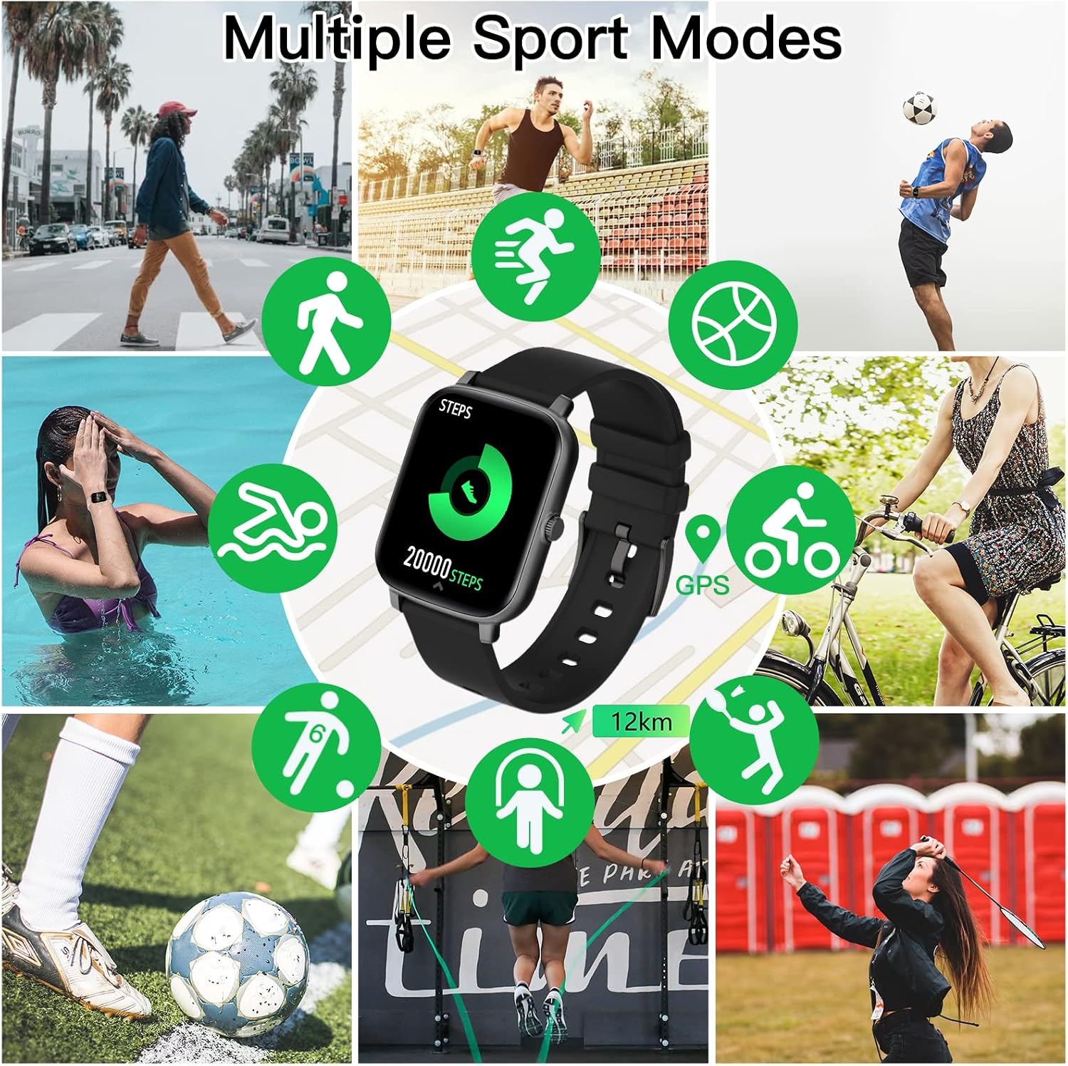 Detalle de FirYawee 1.7-inch Touchscreen Smart Watch (Black) with Bluetooth calls and health tracking