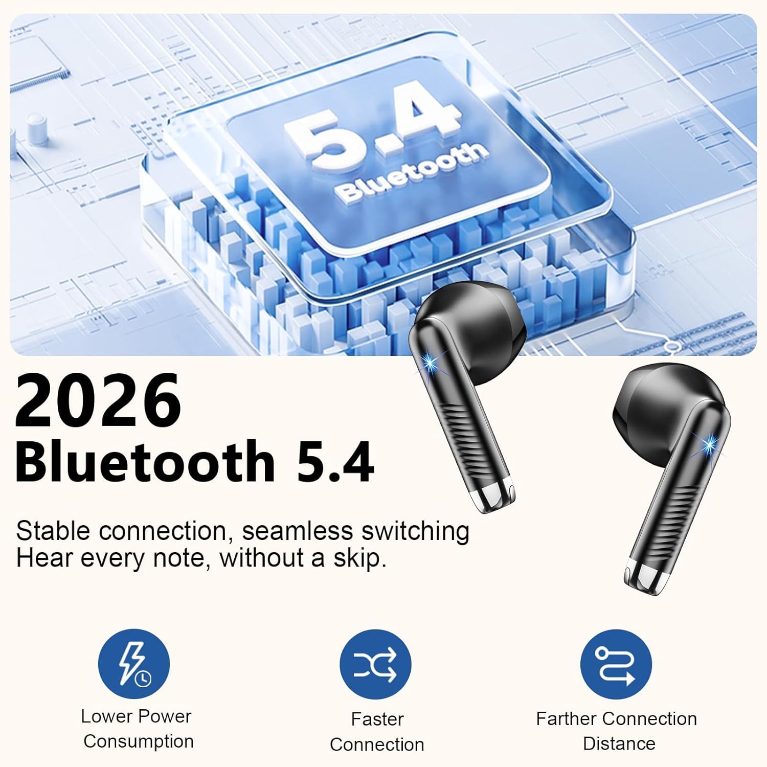 Detalle de Ecouteurs Bluetooth sans Fil 5.4 – Édition 2026, IP7, 56H d’autonomie, ENC 4 micros et USB-C