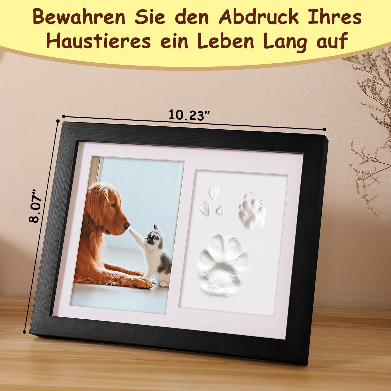 Thumbnail 4 de PewinGo Gedenkrahmen Hund und Katze – Pfotenabdruck Set + Foto 6x4” inkl. Ton, edler Holzrahmen