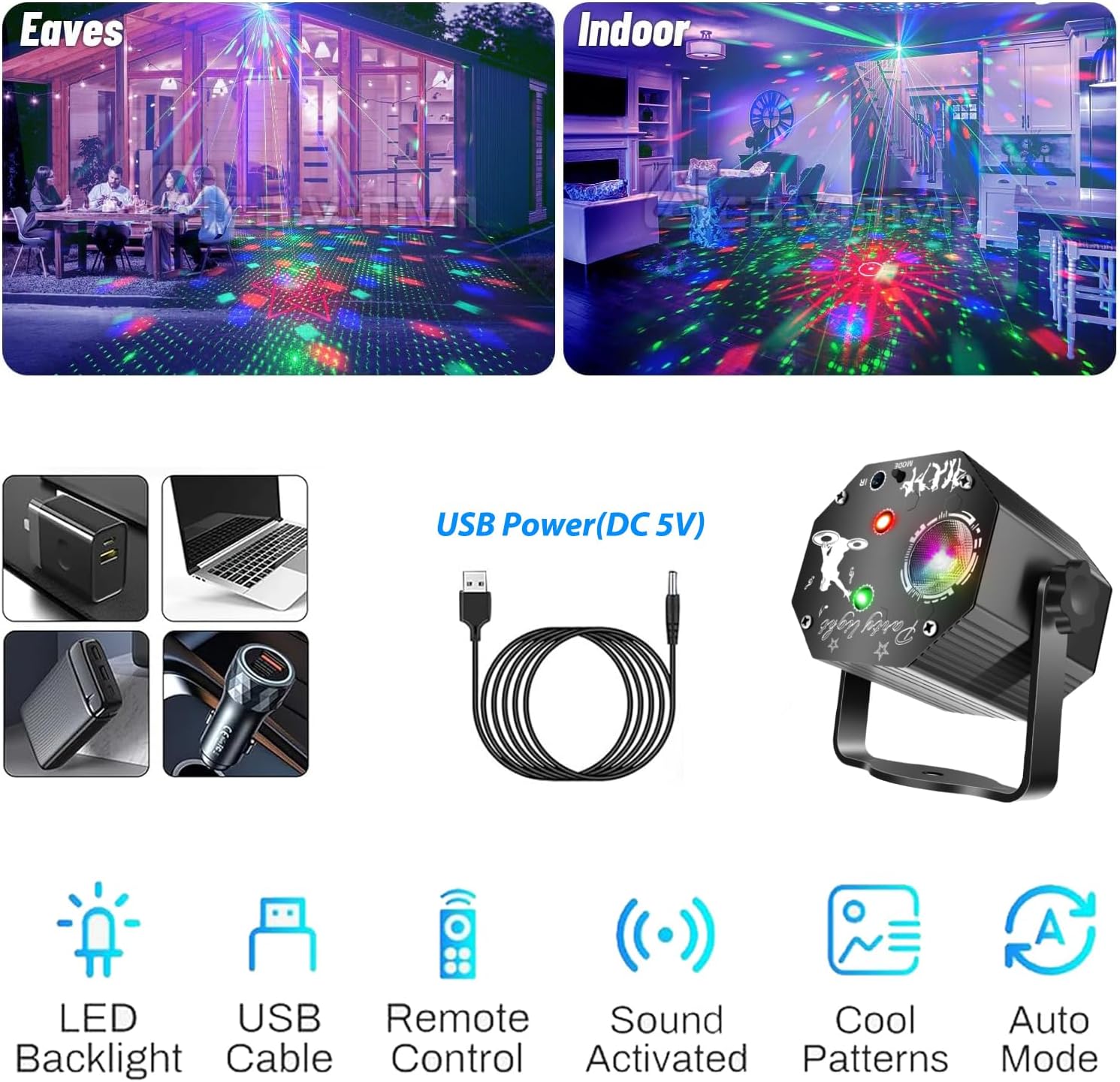 Thumbnail 2 de WINSAFE Disco Party Lights: 72 Pattern Sound Activated DJ Strobe Lights for Home Parties