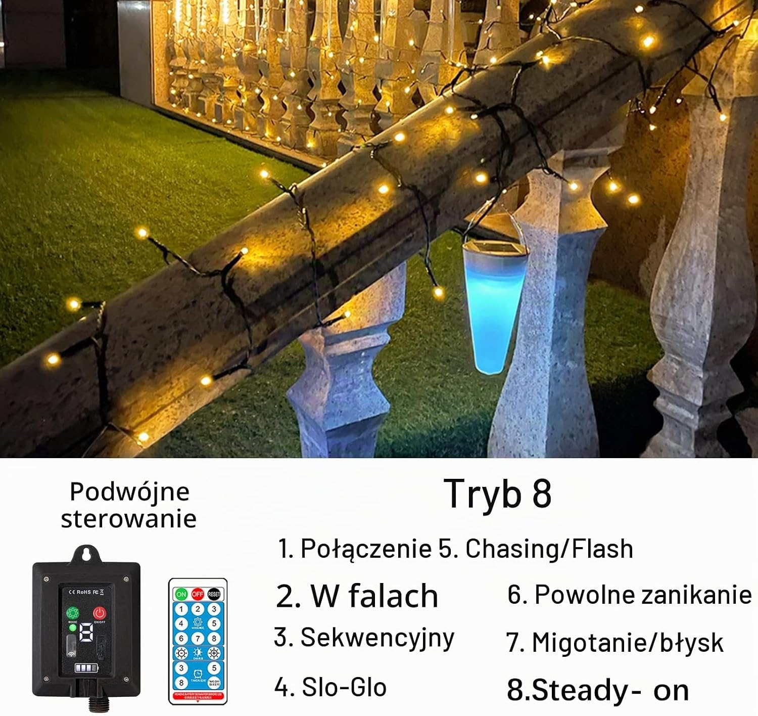 Detalle de Hopelit DCTYN-10W solarny łańcuch LED 10 m, 100 diod, ciepła biel
