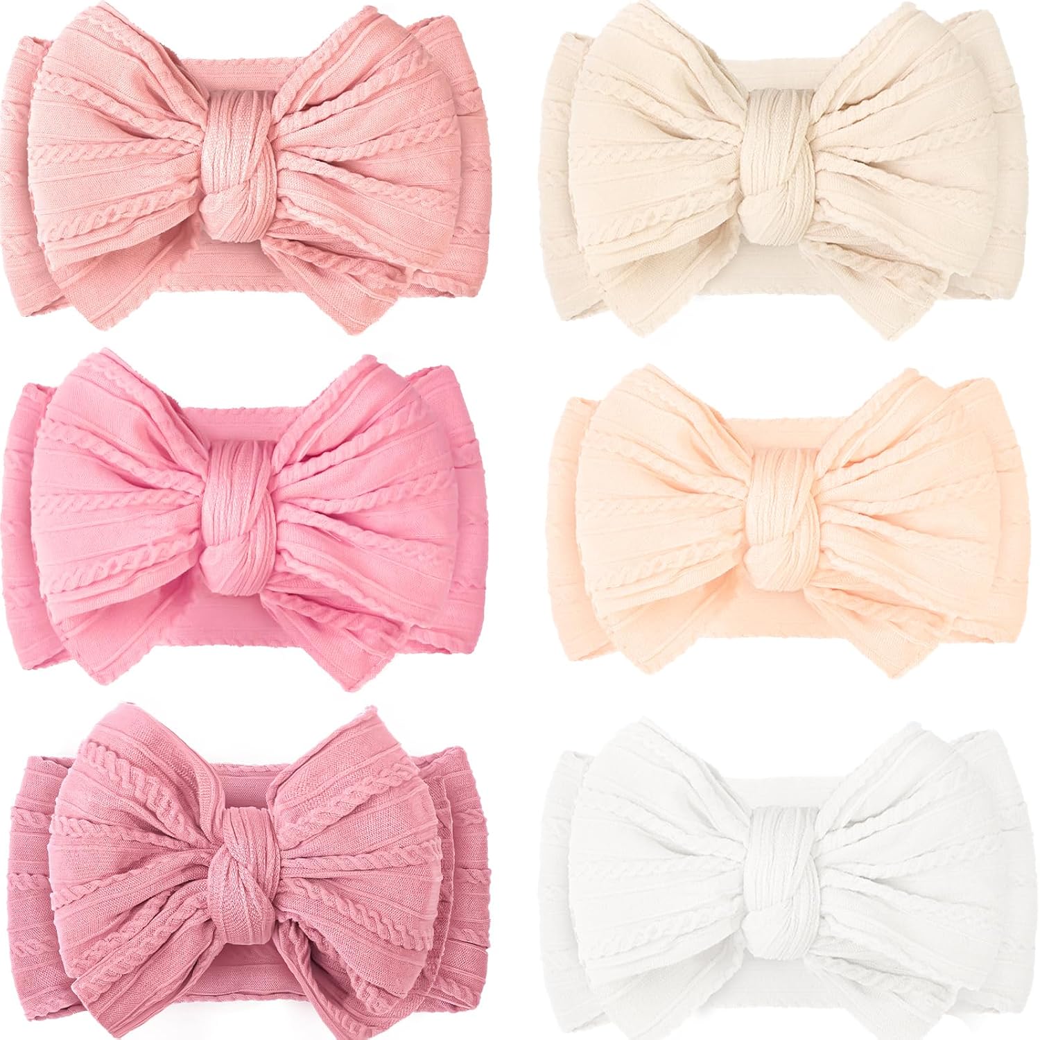Detalle de CÉLLOT 6-Piece Baby Nylon Bow Headbands, Double-Layer Bows, Classic Pink Series