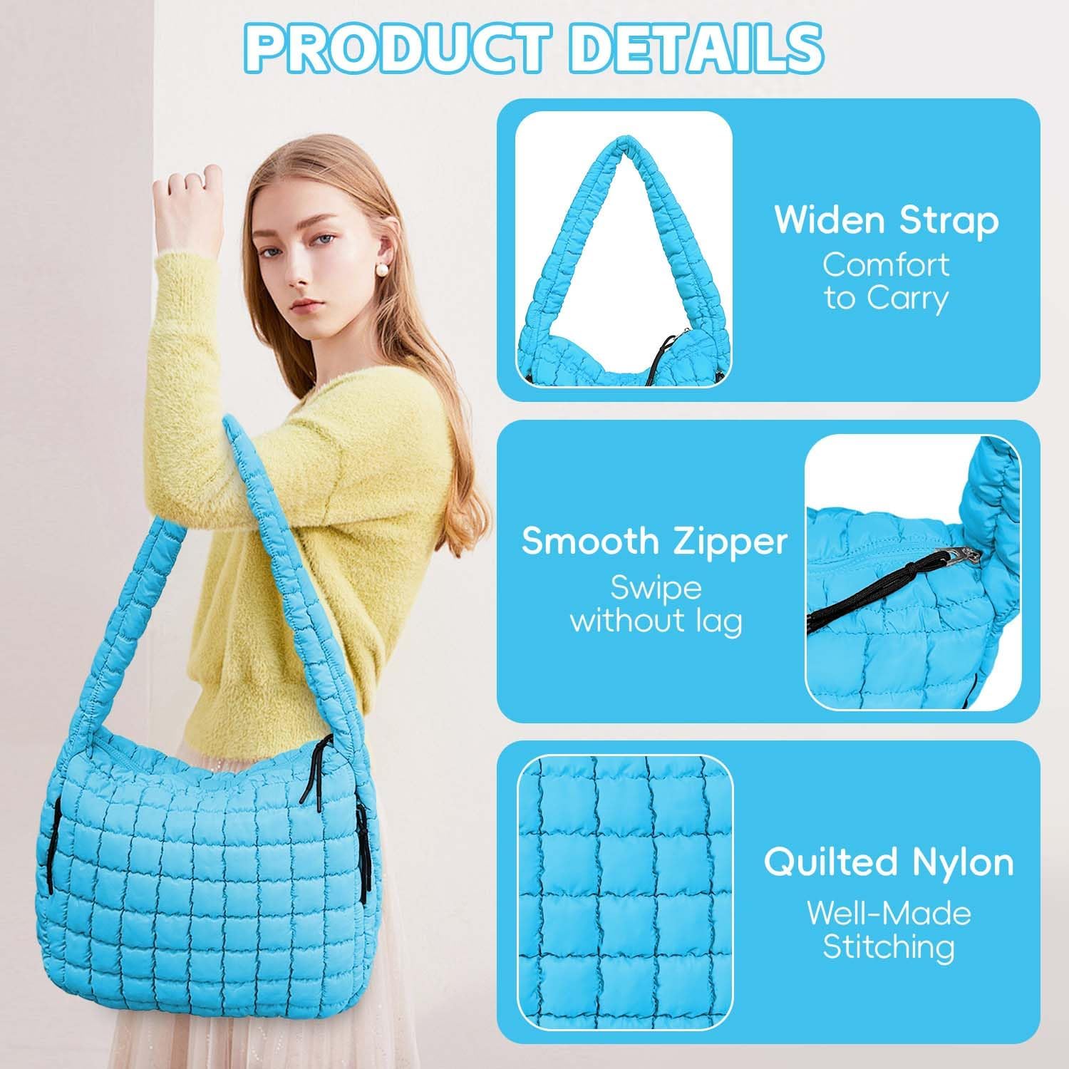 Thumbnail 3 de Bagtopia Puffer Tote Bag, Large Quilted Puffer Tote — Lightweight, Soft Shoulder Bag for Work, Gym and Travel