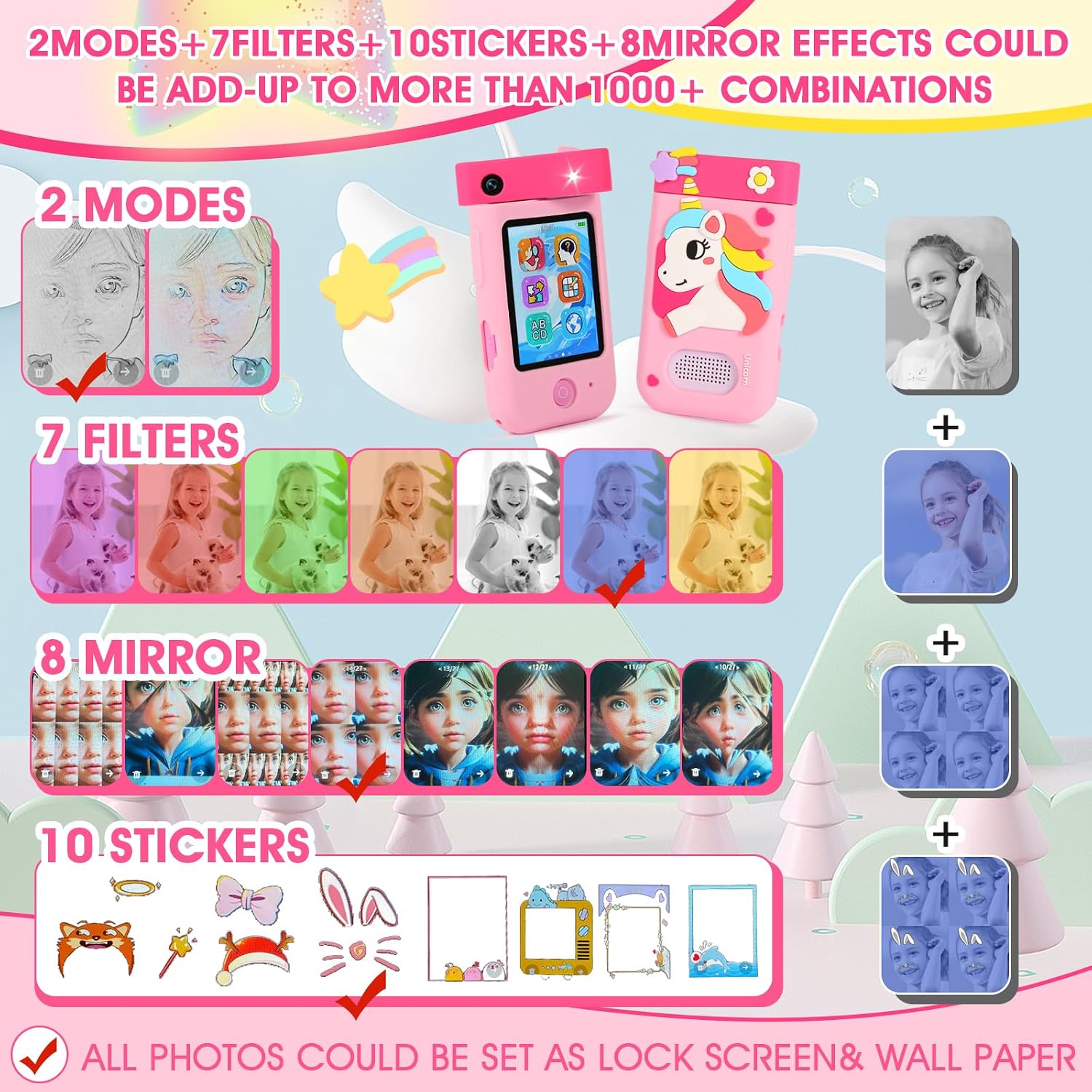 Detalle de ARNSSIEN A200 kindersmartphonespeelgoed met draaibare lens en touchscreen