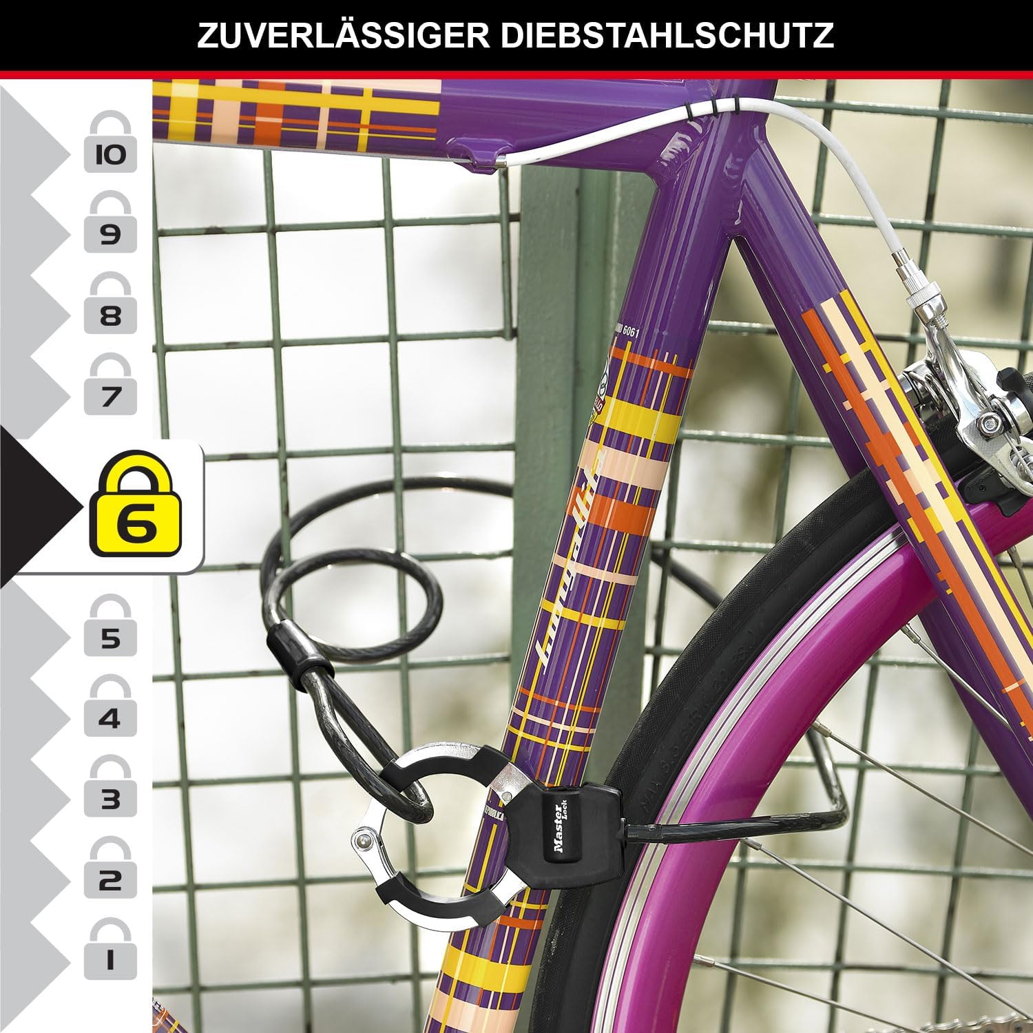 Detalle 2 de Master Lock Kabelschloss 1 m mit Schlüssel – robustes Fahrrad-, Scooter- und Kinderwagenkabel