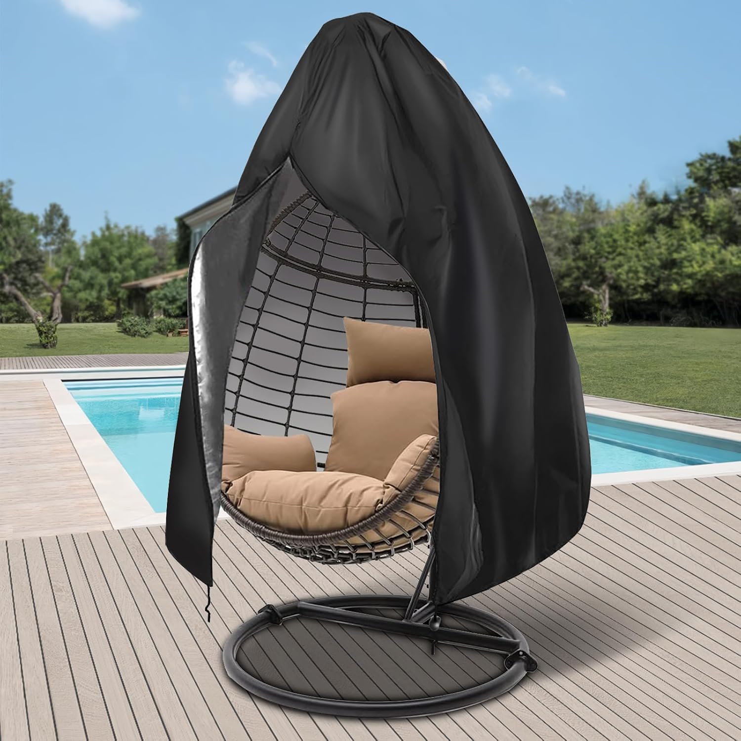 Detalle de Impulja eccb002 Patio Egg Chair Cover, 420D Oxford, Waterproof, UV-Resistant
