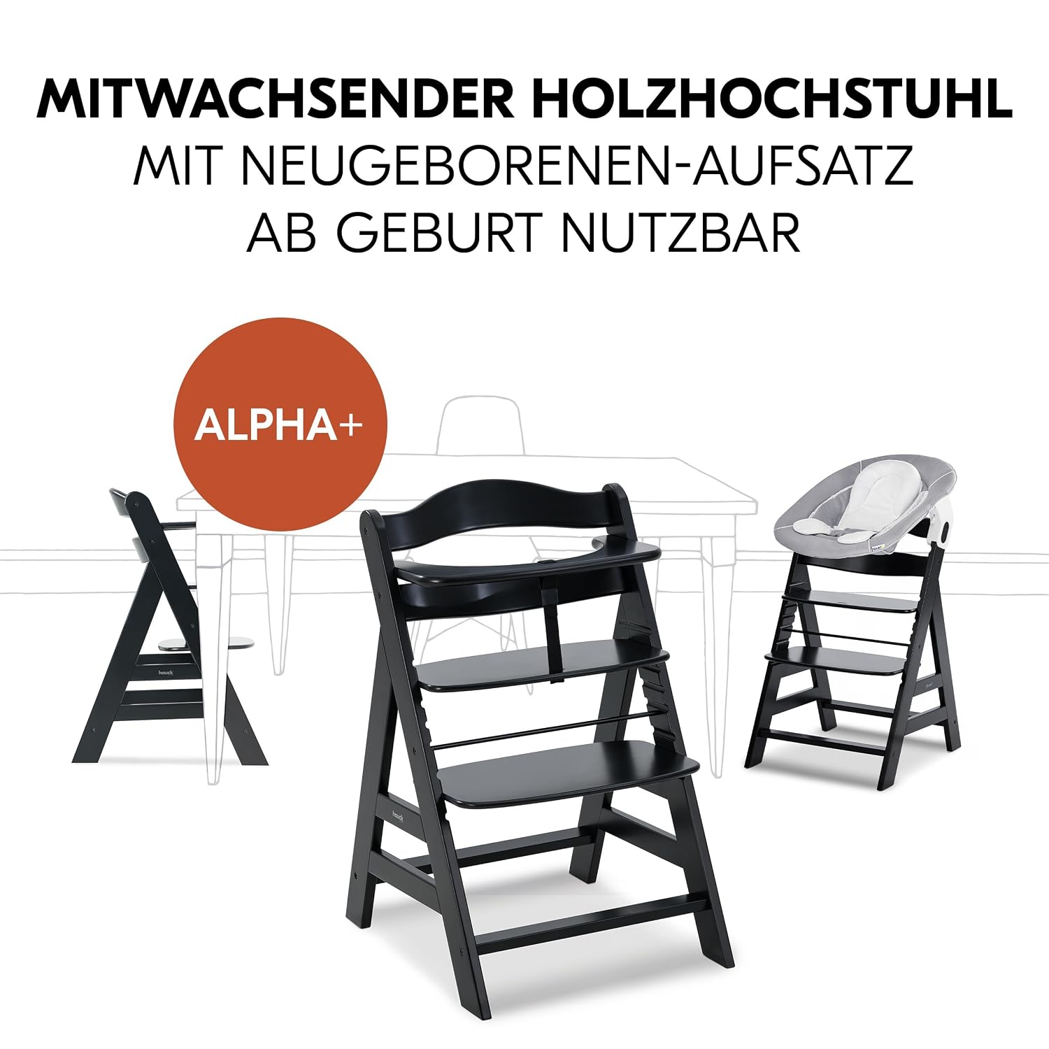 Thumbnail 2 de hauck Alpha+ Hochstuhl Newborn Set 4in1 mit 2in1 Bouncer – Schwarz, FSC-Buchenholz, bis 90 kg