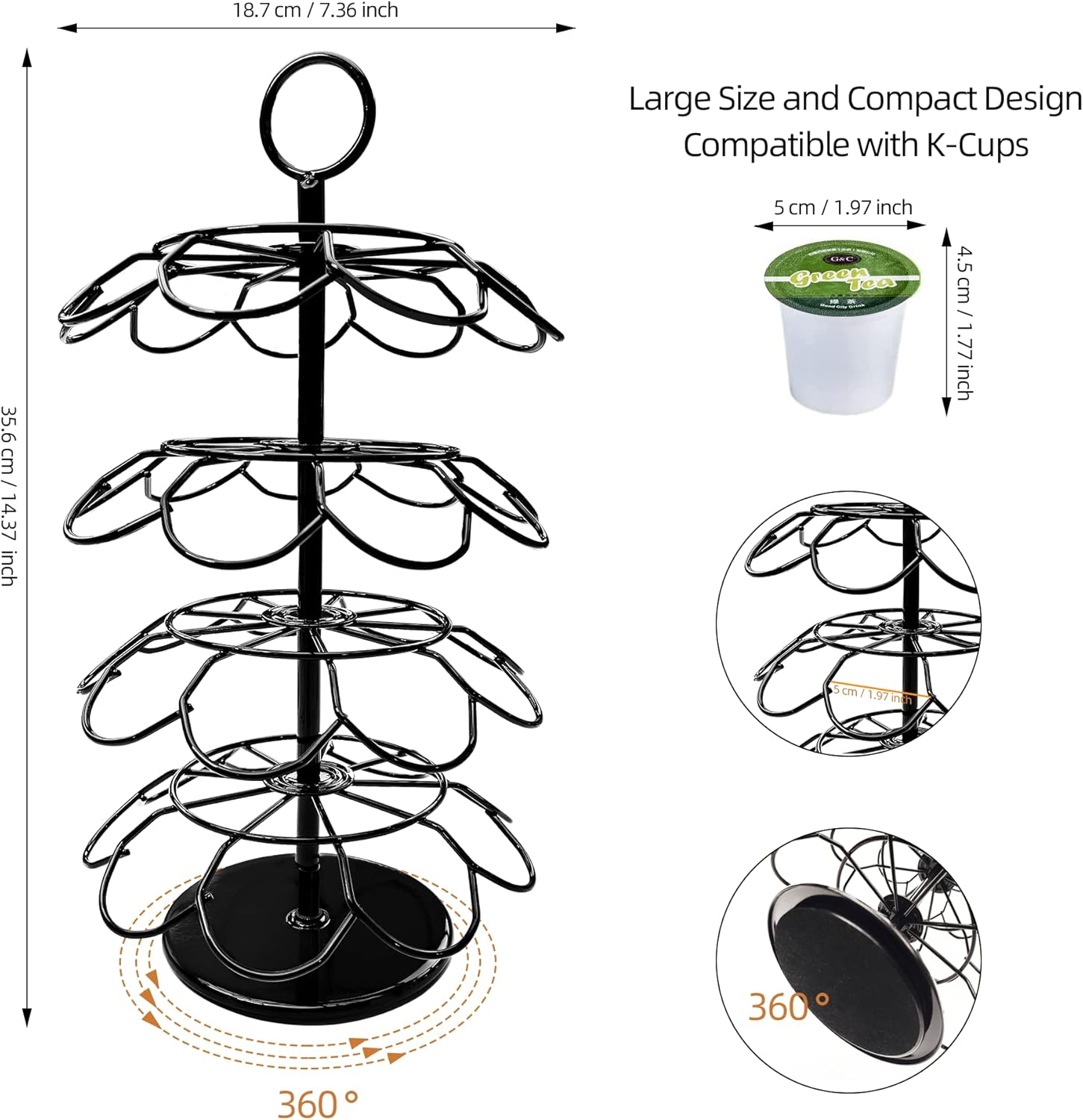 Thumbnail 5 de ROWISE K-Cup Pod Carousel Holder and Organizer (36 Pods) with 360° Spin
