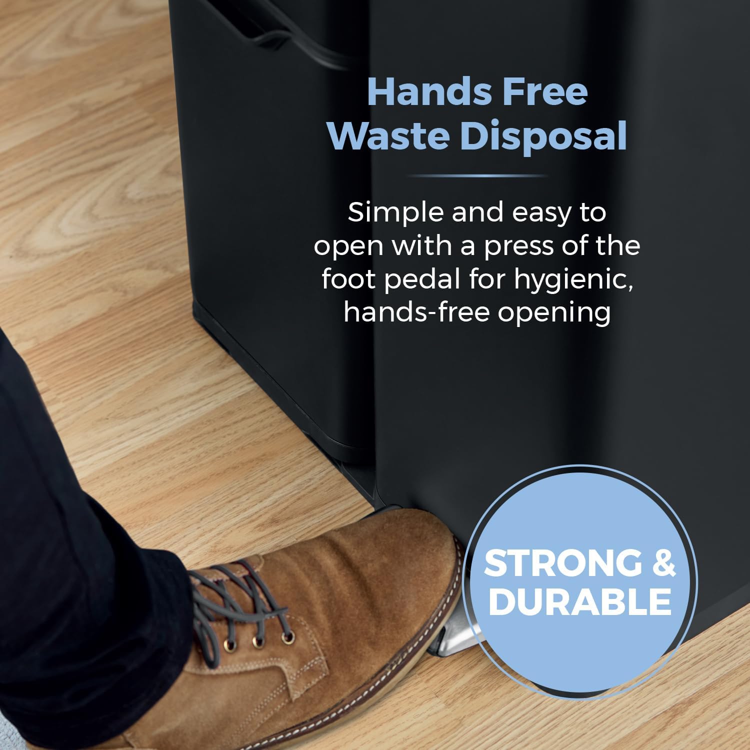 Detalle 2 de Tower 60L Three-Compartment Pedal Recycling Bin (Carbon Steel, Removable Buckets) – Black