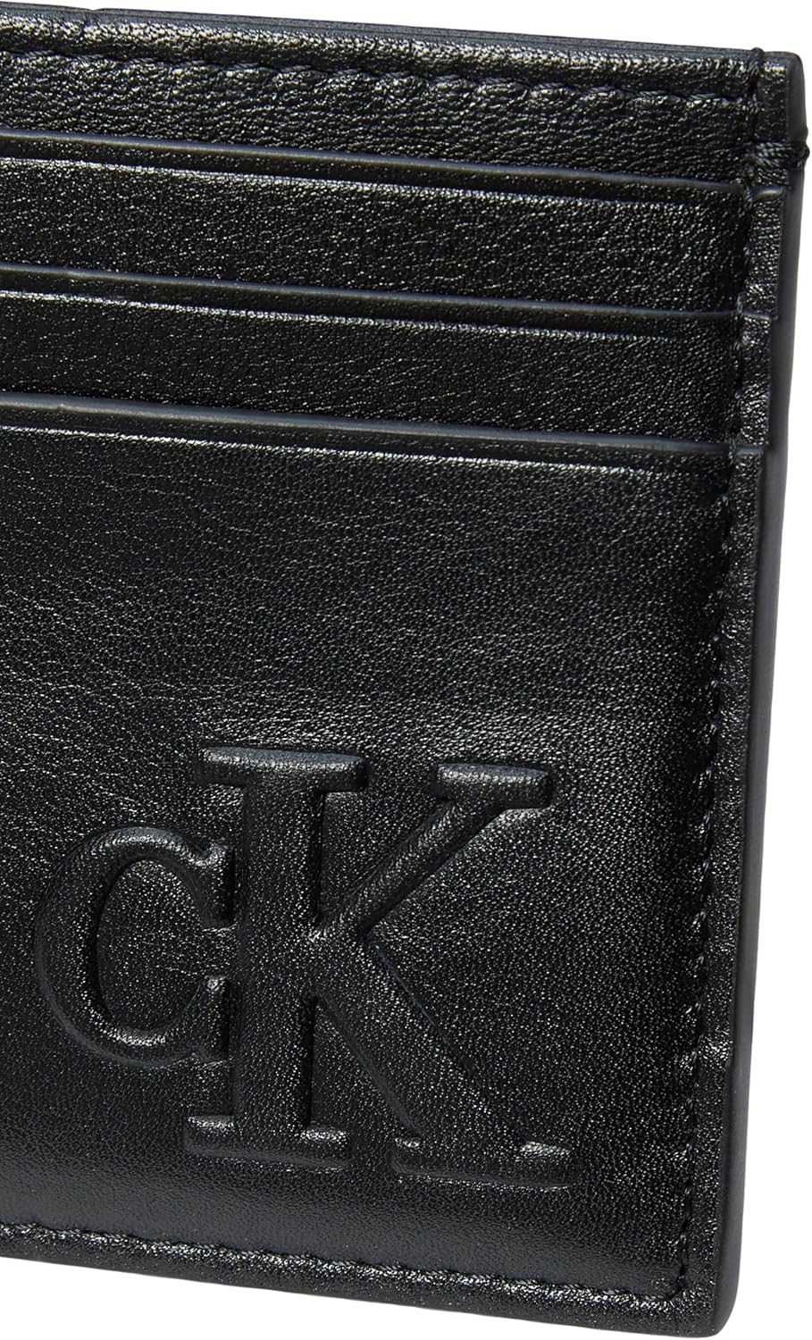 Detalle de Calvin Klein Herren Kartenetui Bold aus Leder, Schwarz – 6 Kartenfächer & Münzfach
