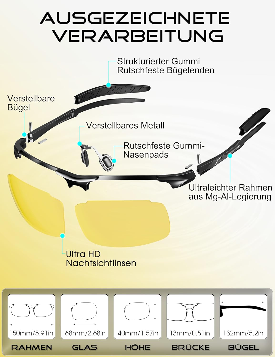 Thumbnail 6 de ATTCL Herren-Sonnenbrille polarisiert für Sport mit UV-Schutz (TAC) und leichtem Wrap-Around AL-MG Rahmen