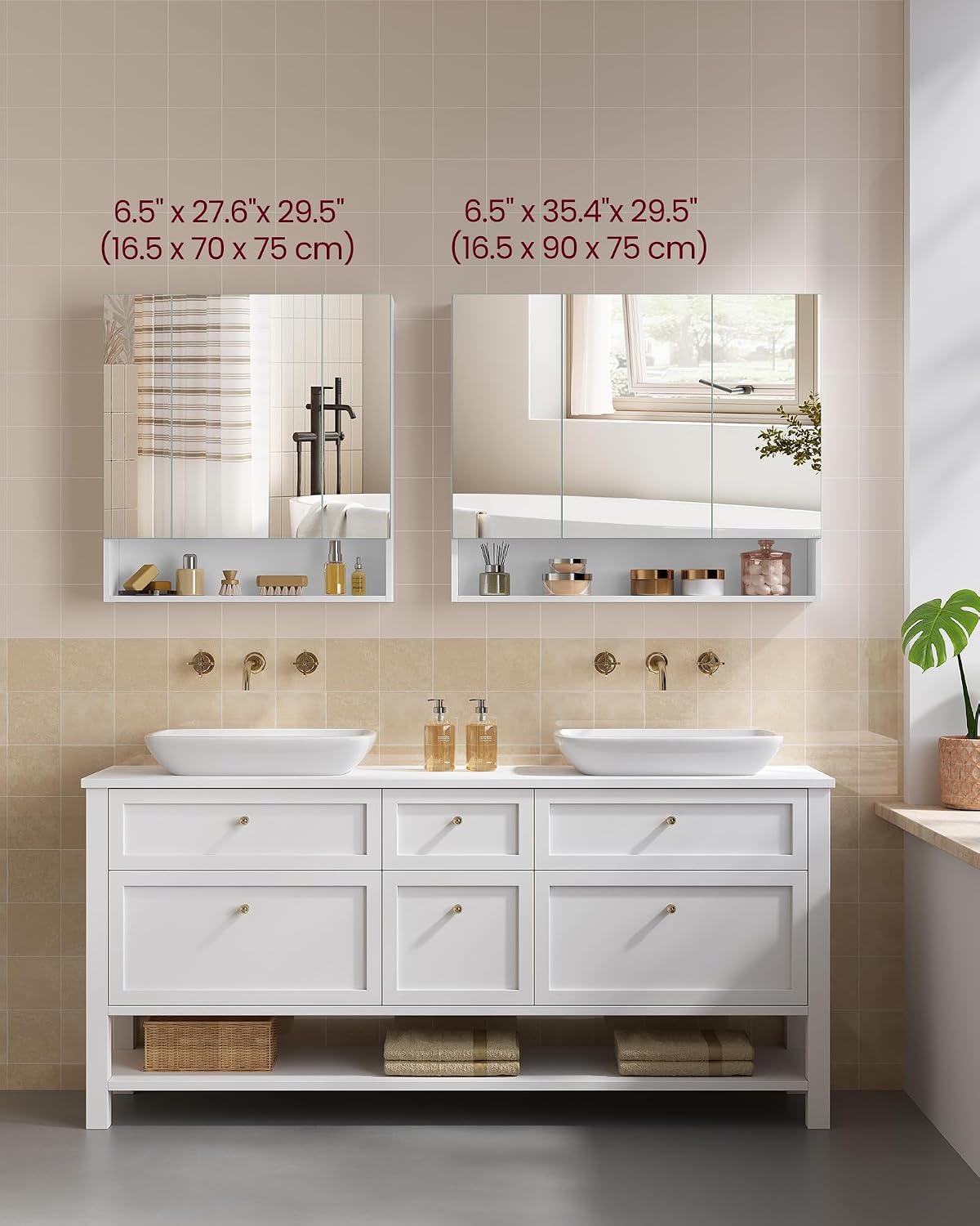Thumbnail 6 de VASAGLE KAILYN BBK130W01 Bathroom Mirror Cabinet, 3 Mirrored Doors, Adjustable Shelves
