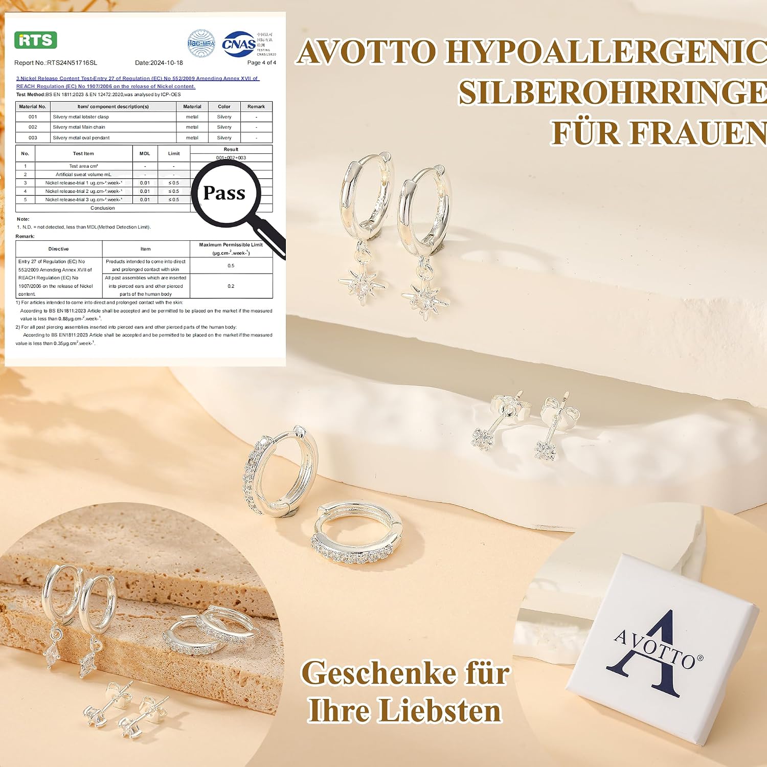 Detalle 2 de AVOTTO Ohrringe Silber 925 3 Paar