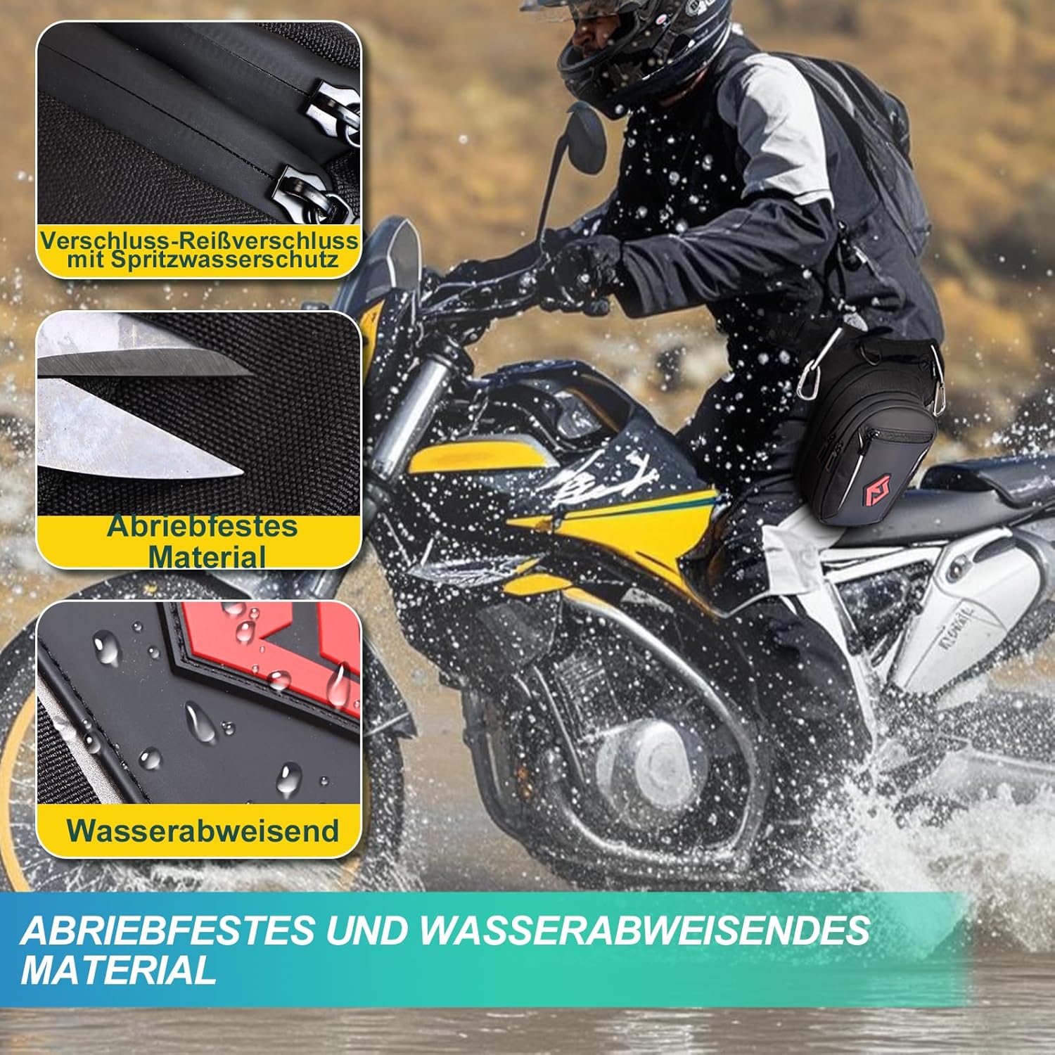 Thumbnail 1 de Eshow Beintasche Motorrad – Erweiterbare Oberschenkeltasche mit verstellbarem Beinriemen und Reflektor