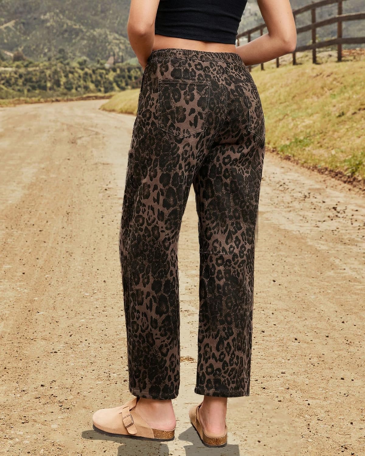 Thumbnail 2 de GRAPENT Barrel Jeans for Women: High-Waisted Pull-On Cropped Wide-Leg Leopard Print