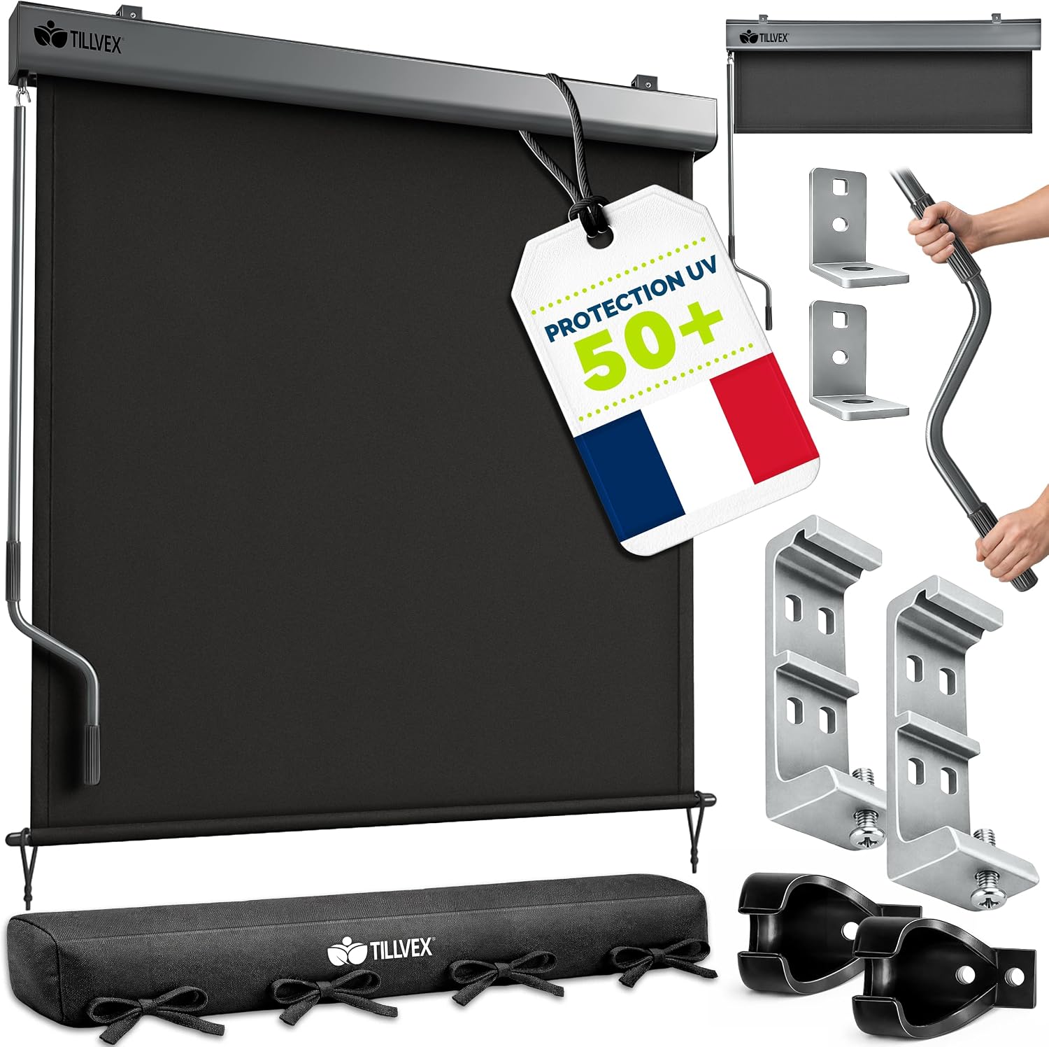 Detalle de tillvex® Store vertical pour extérieur et intérieur 200 x 250 cm avec housse de protection