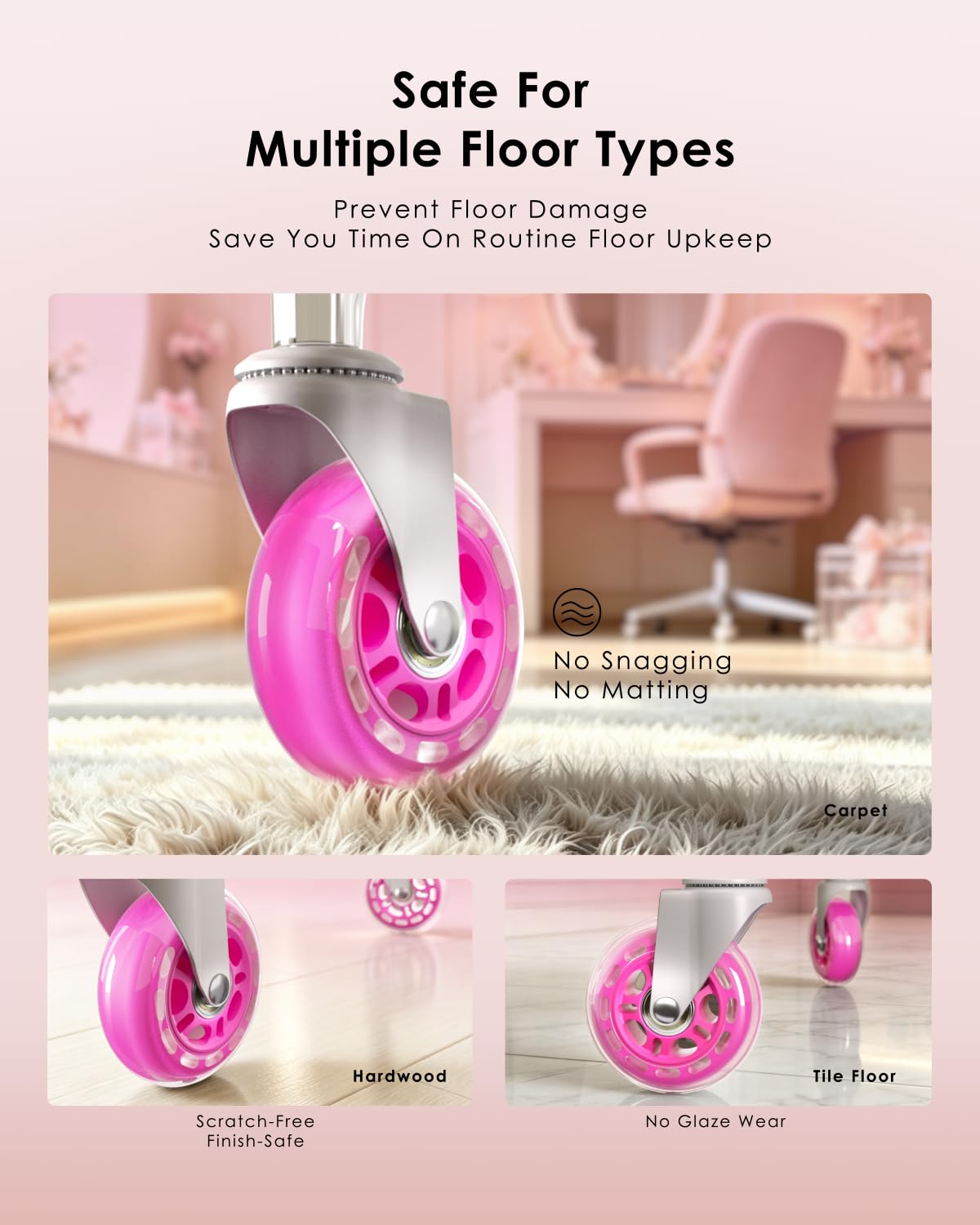 Detalle 2 de RidRed OCW-001-Pink Office Chair Casters, Pink Polyurethane, 5-Pack