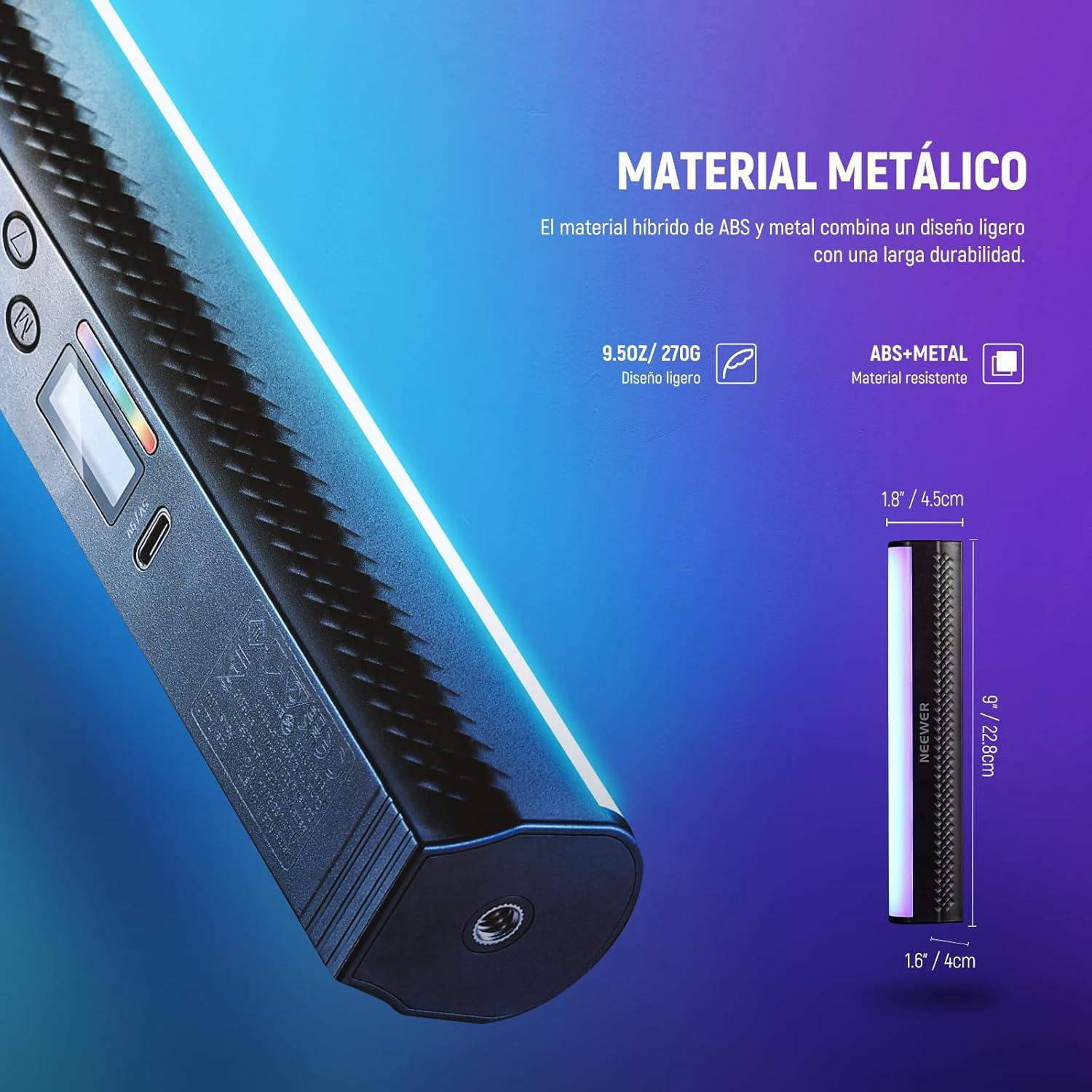 Thumbnail 6 de NEEWER TL21C RGB Handlichtstab mit APP-Steuerung, 2550 mAh Akku und dimmbaren Videoleuchte (2500K–8500K, CRI 95+)