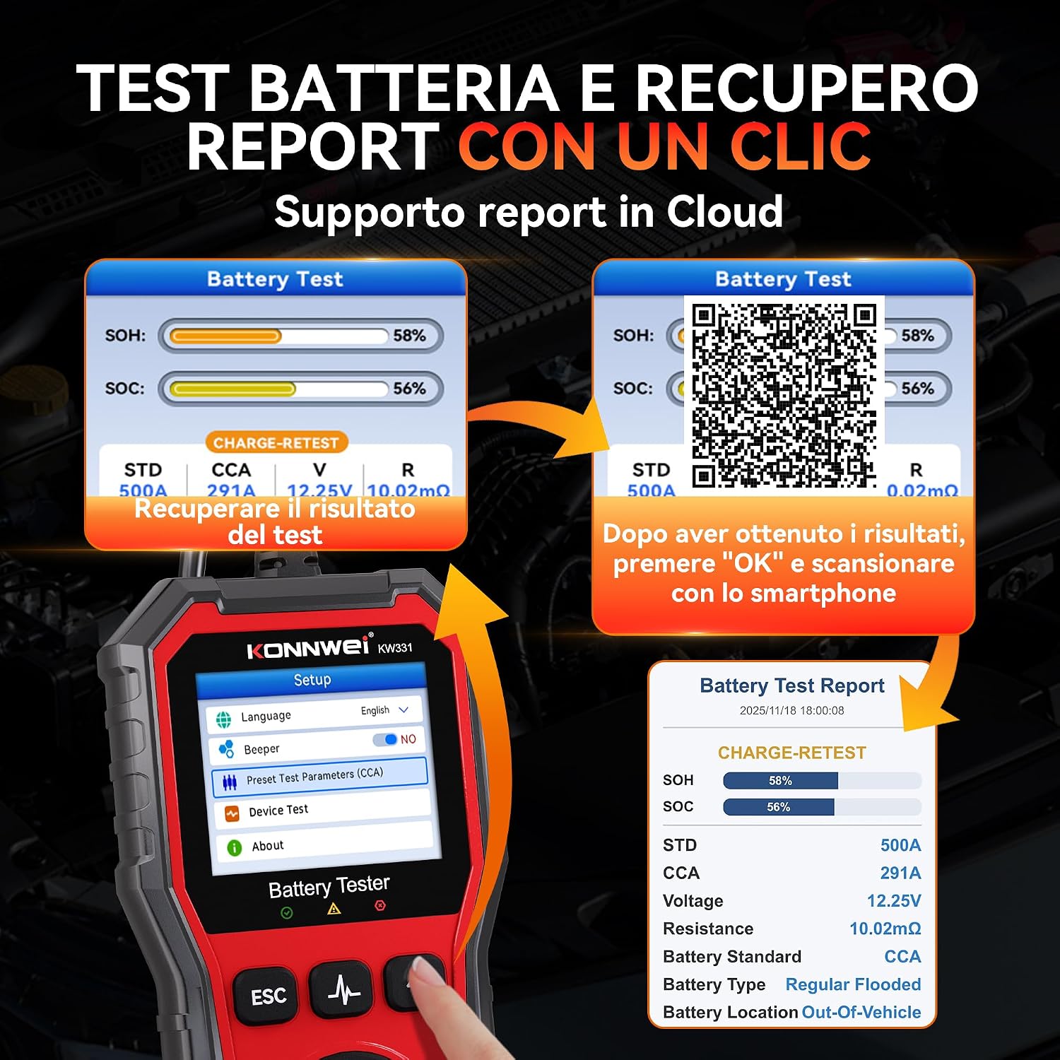 Thumbnail 4 de KONNWEI KW331 Tester per Batterie Auto 6/12/24V con stampa cloud