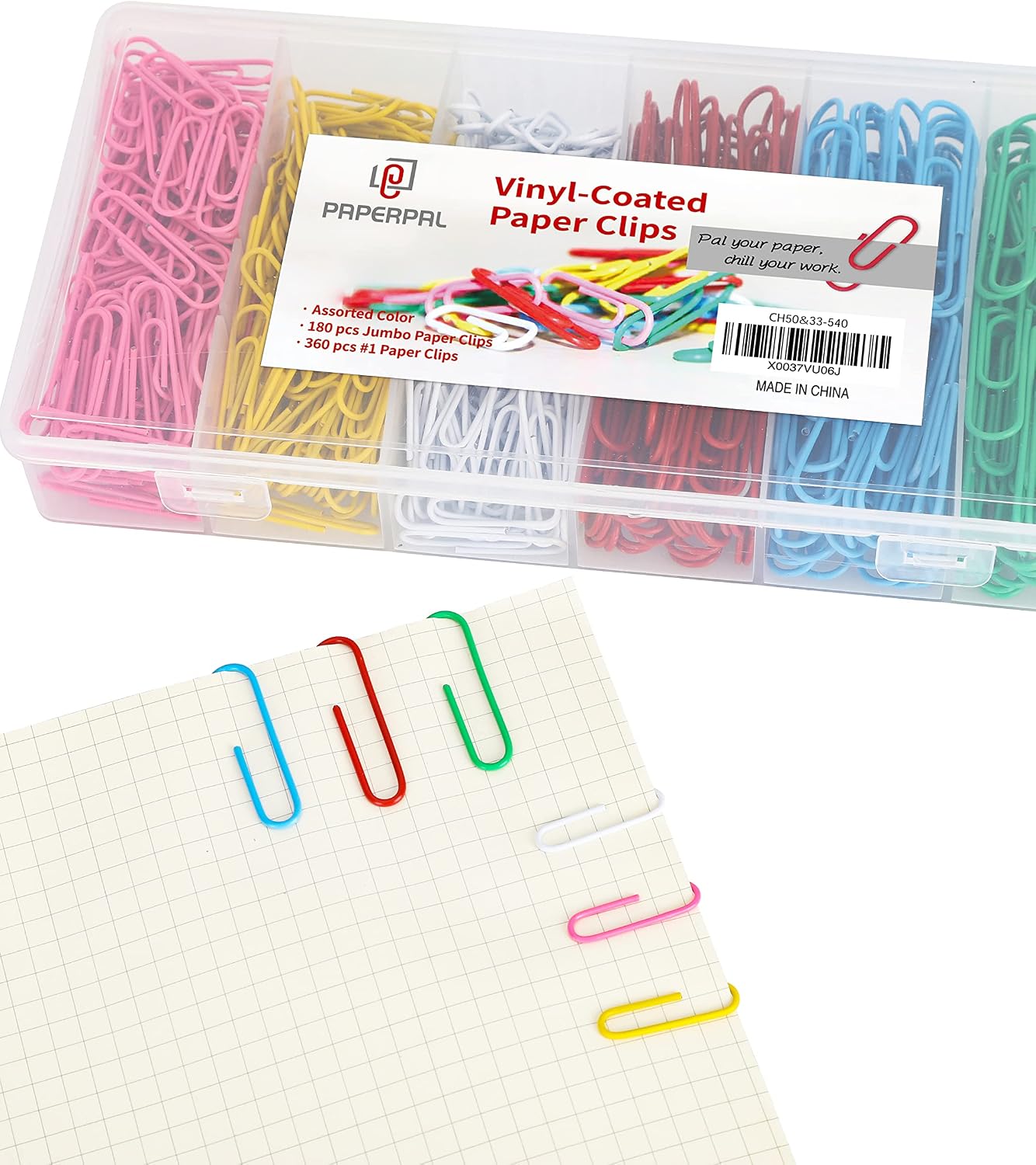 Detalle de PAPERPAL 540-Count Vinyl-Coated Paper Clips, 2 Sizes, 6 Colors