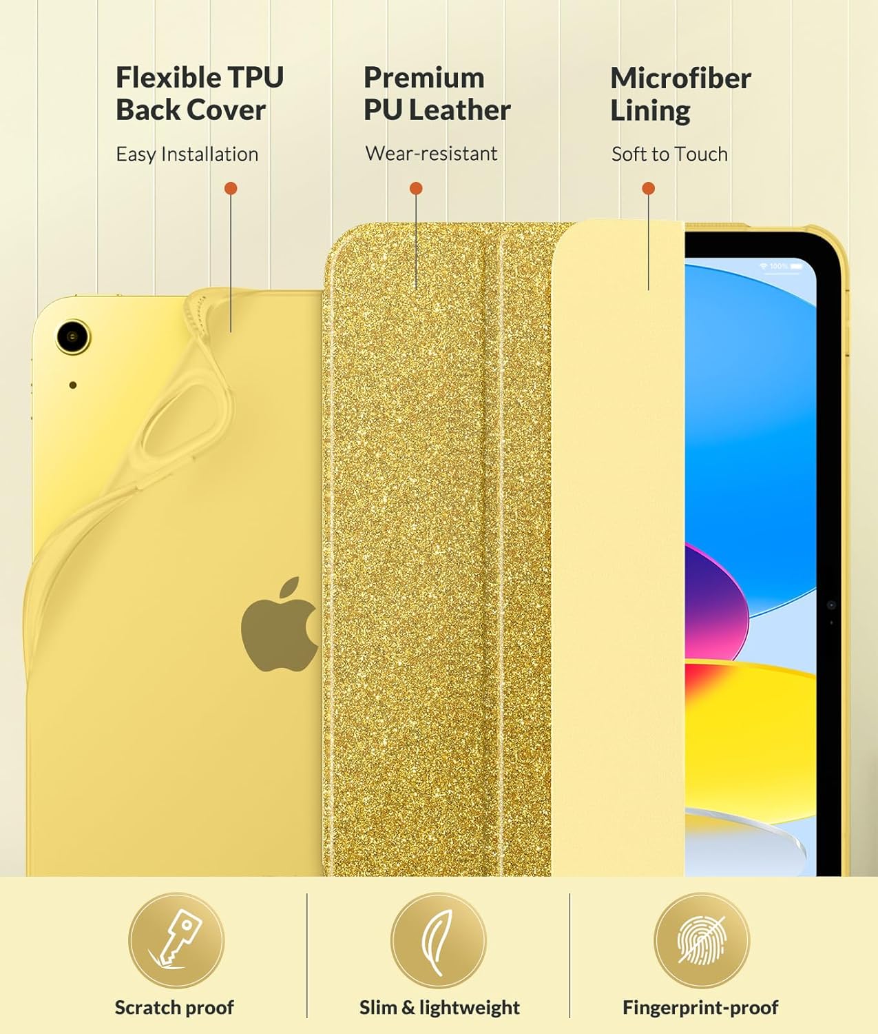 Detalle de MoKo Case for New iPad (A16) 11th Gen 2025 / 10th Gen 2022 – Glitter Gold