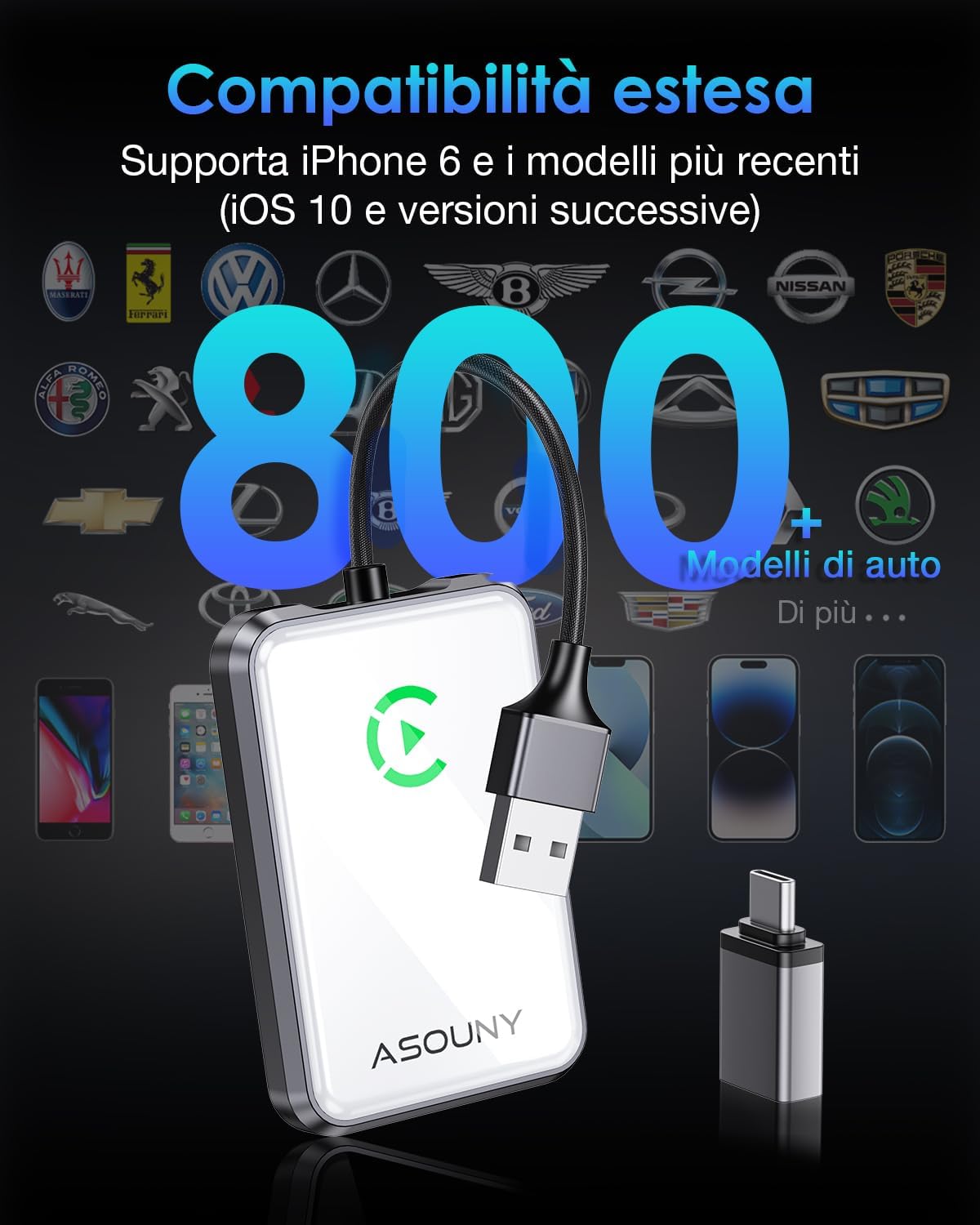 Detalle de ASOUNY CarPlay wireless 2025 per iPhone iOS 10