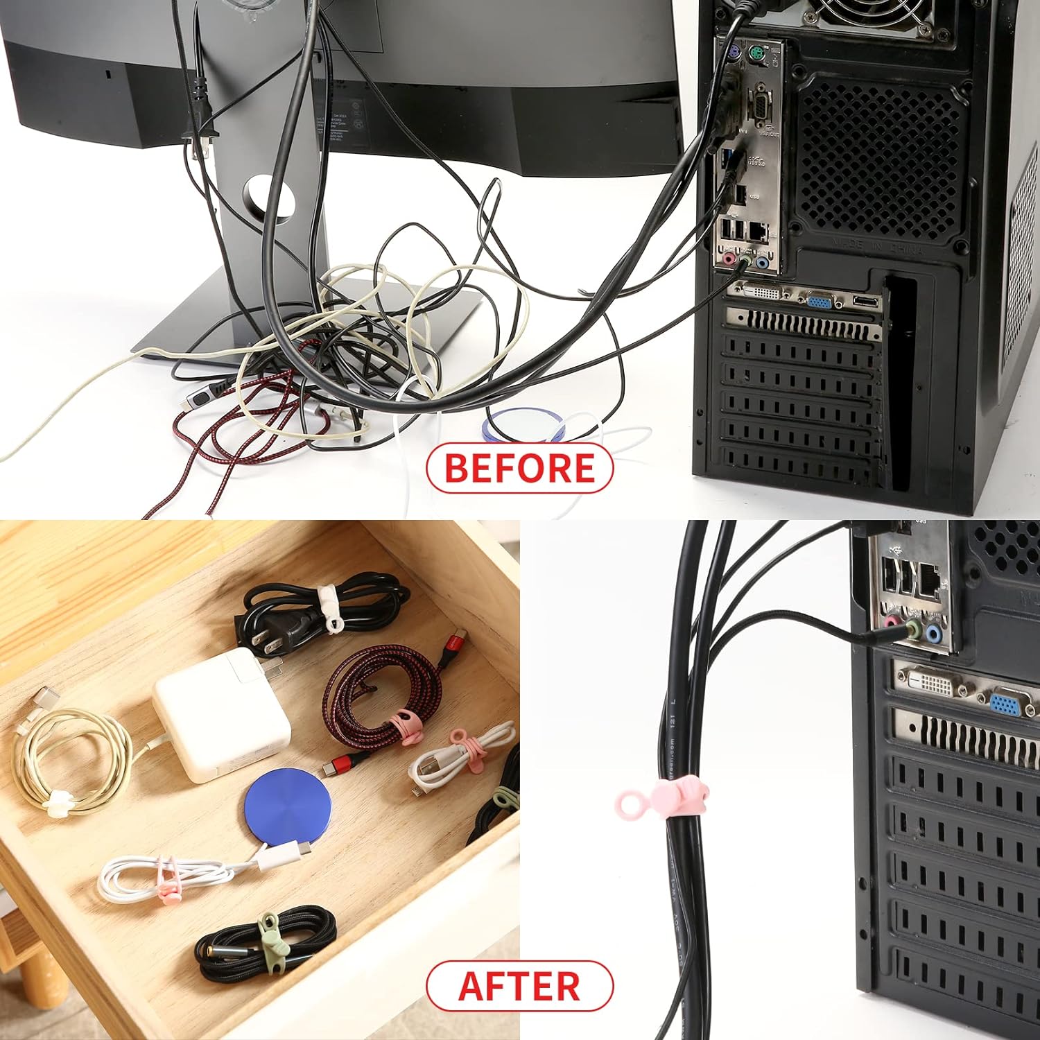 Thumbnail 3 de UMUST [20Park] UMUST Silicone Cable Ties Reusable Cable Management Organizer (20-pack, 4 colors)