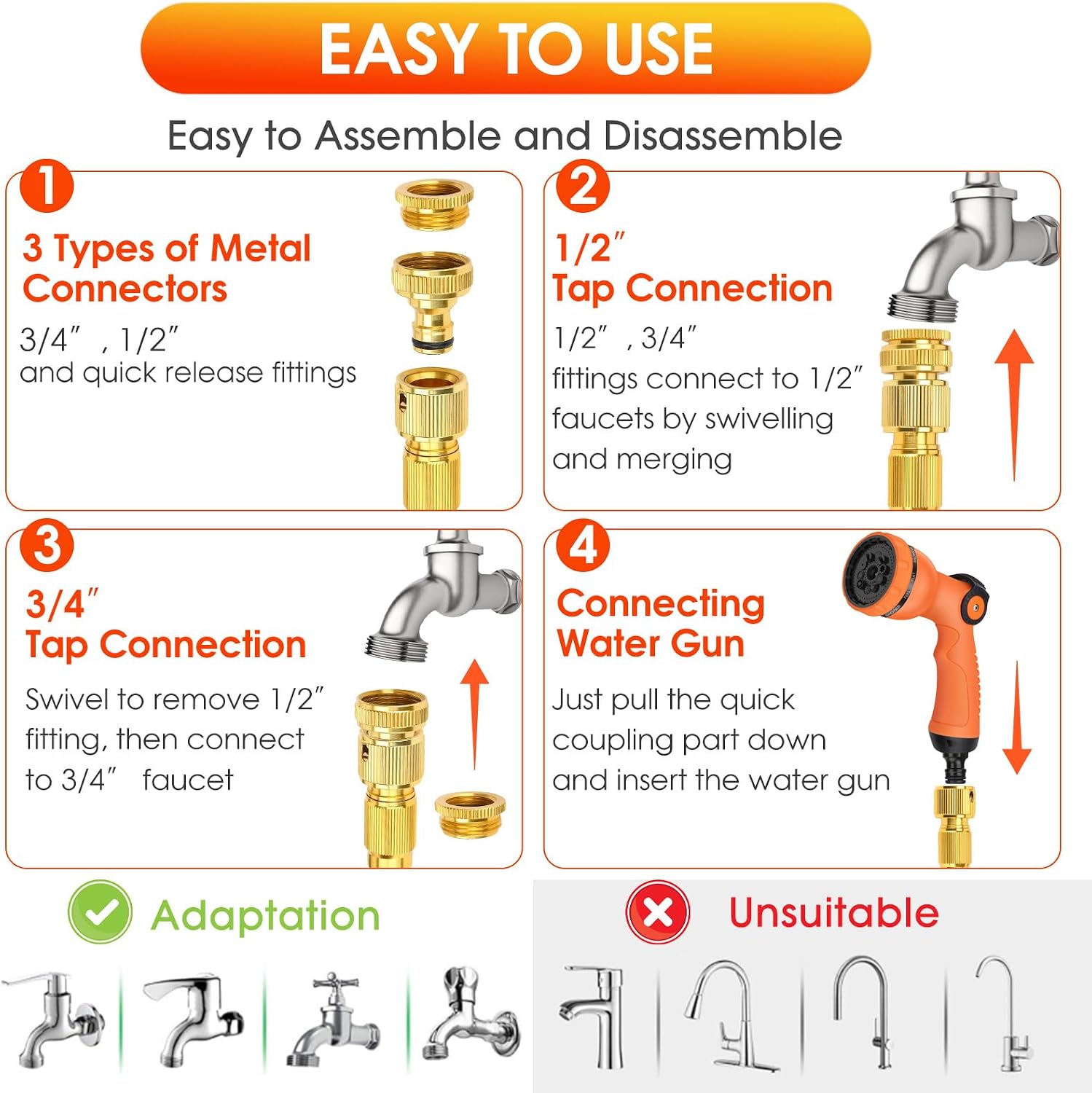 Detalle de Expandable Garden Hose 50FT with 10-Function Gun: Durable, Flexible and Easy to Use