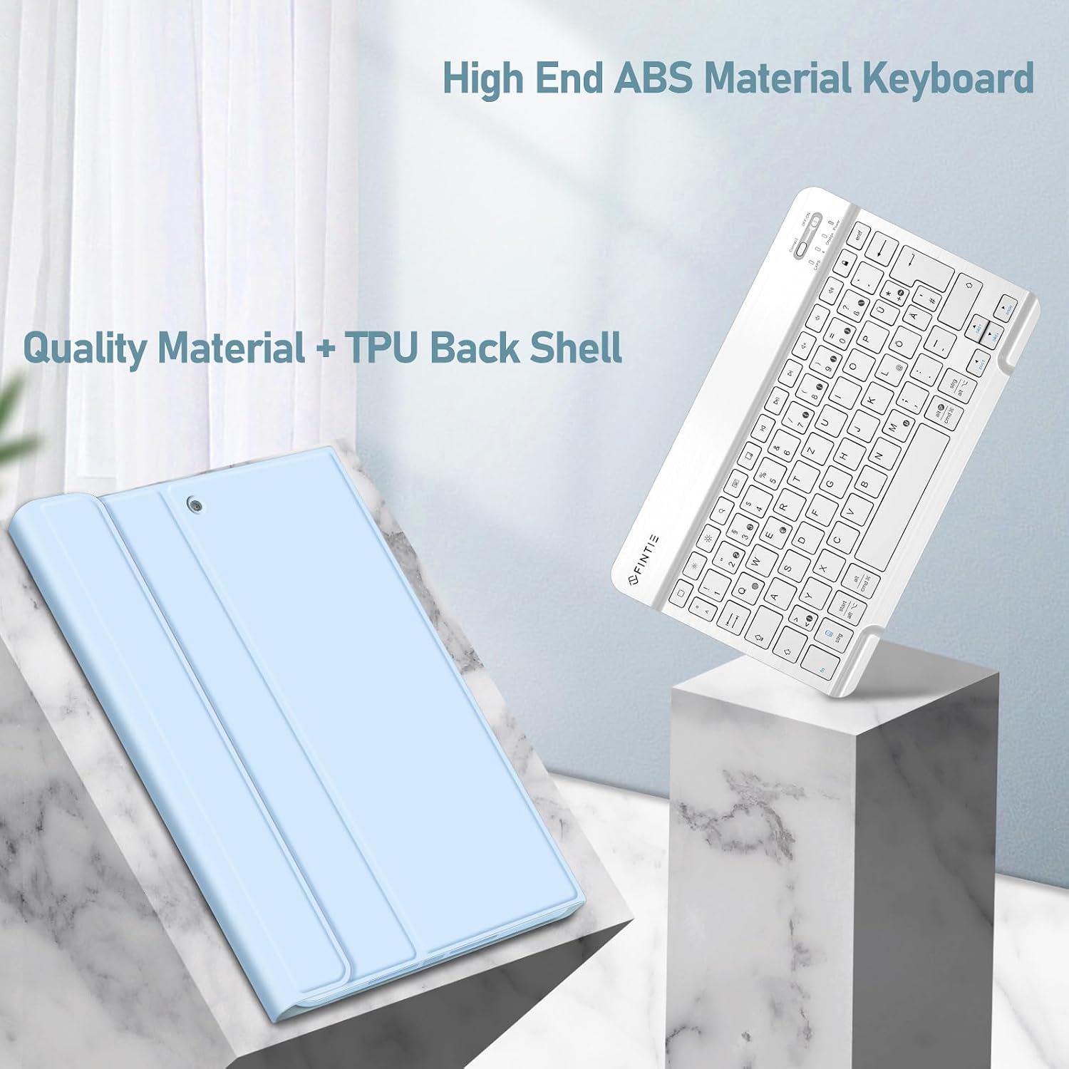 Detalle de FINTIE Tastatur Hülle für iPad 10,2 Zoll (9./8./7. Gen., 2019–2021) mit QWERTZ, TPU-Rückschale und Stifthalter – Himmelblau