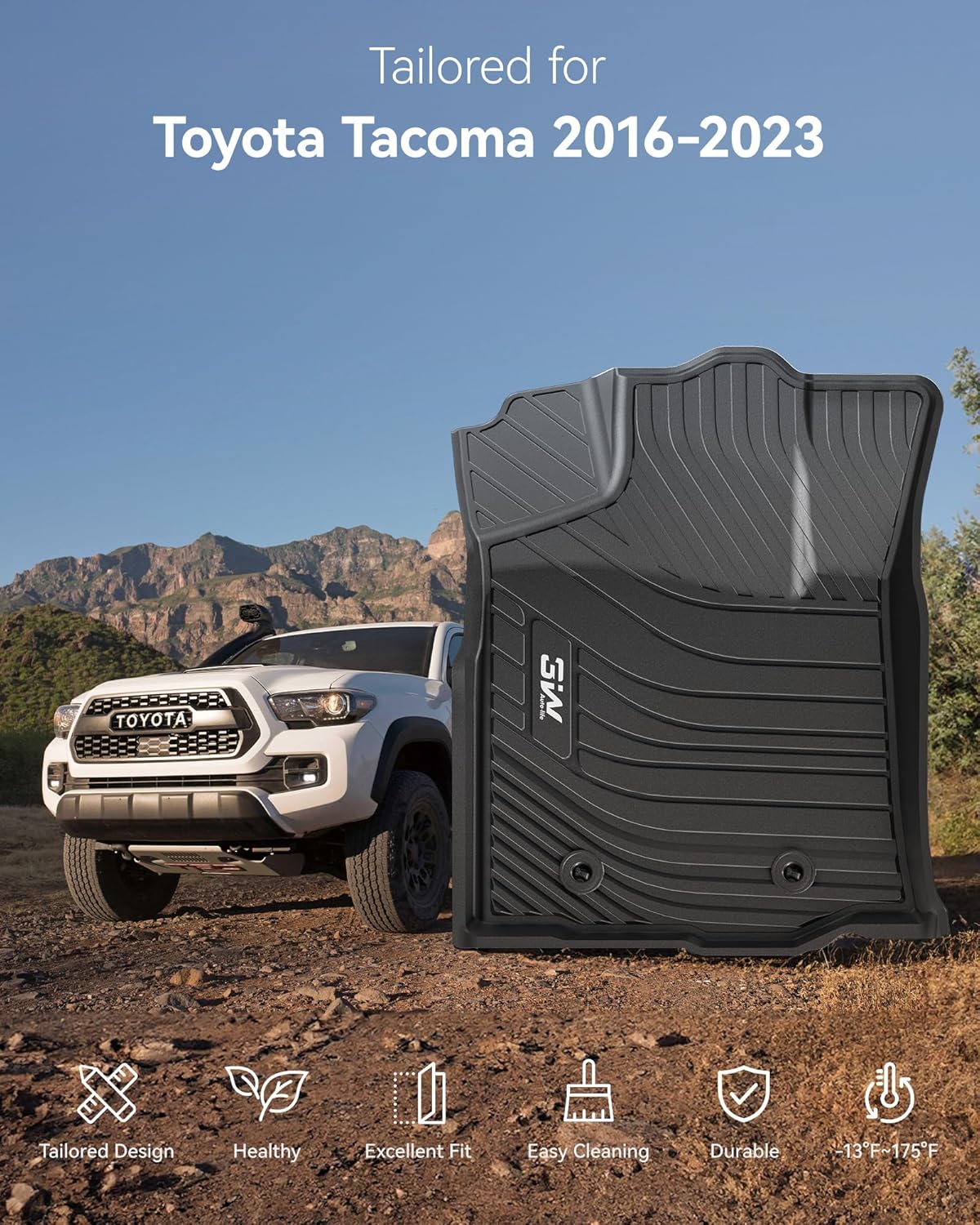Thumbnail 1 de 3W Floor Mats Toyota Tacoma 2016-2023, TPE Fit