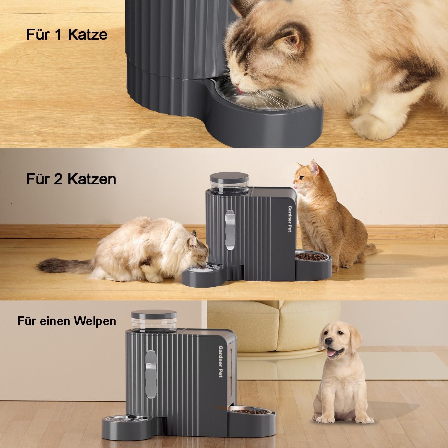 Thumbnail 6 de Gardner Pet automatischer Futter- und Wasserspender (2 Näpfe, 3 L + 1,3 kg), nicht elektrisch, BPA-frei