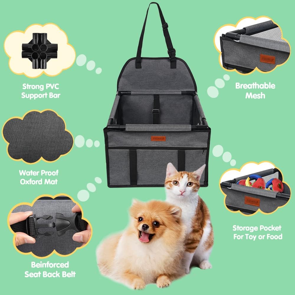 Detalle 2 de SWIHELP Dog Car Seat with Clip-on Safety Leash and PVC Frame – Foldable Booster for Small Pets