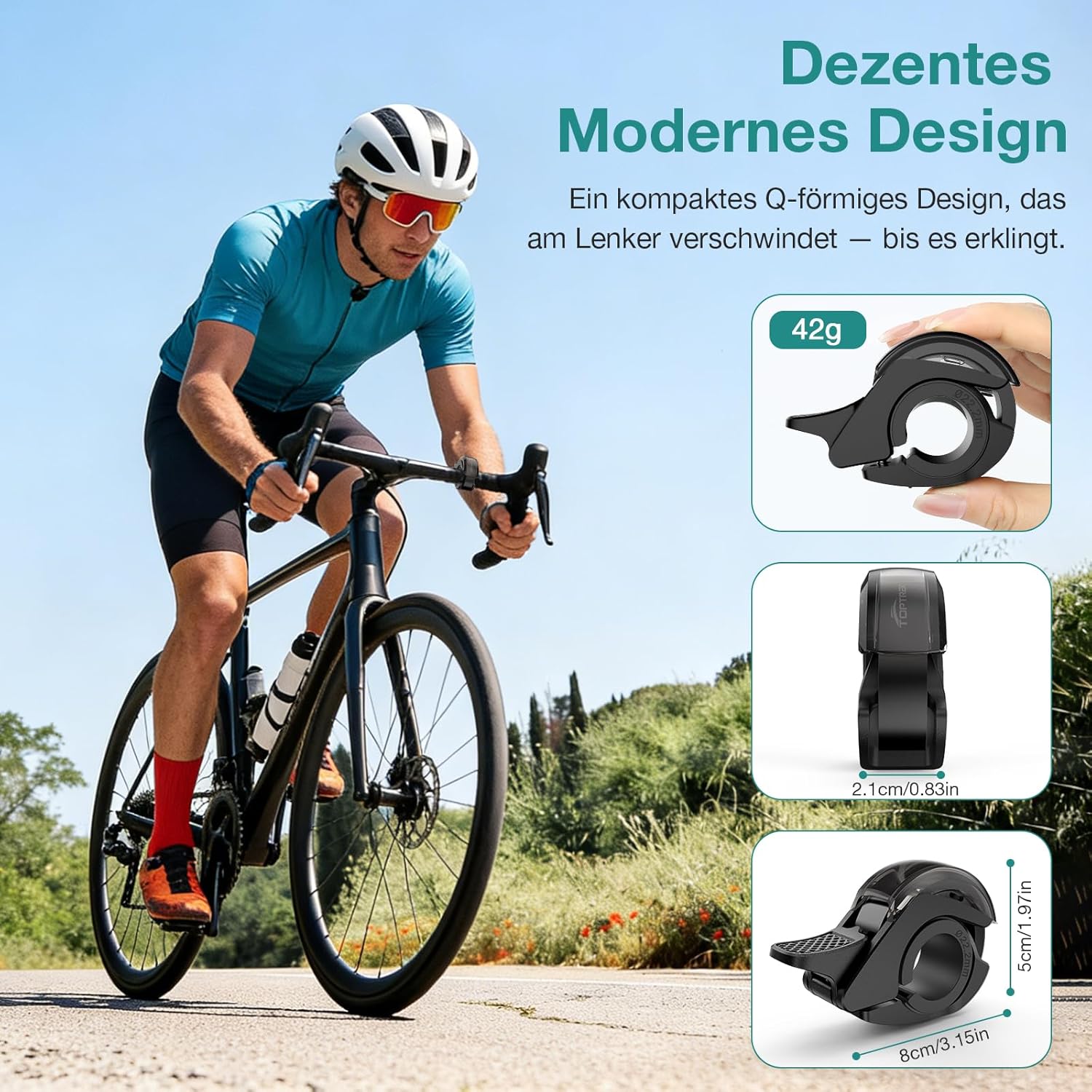 Thumbnail 3 de toptrek Fahrradklingel Mountainbike 2026 – 110 dB, Alu-Legierung, für Lenker 22,2–31,8 mm