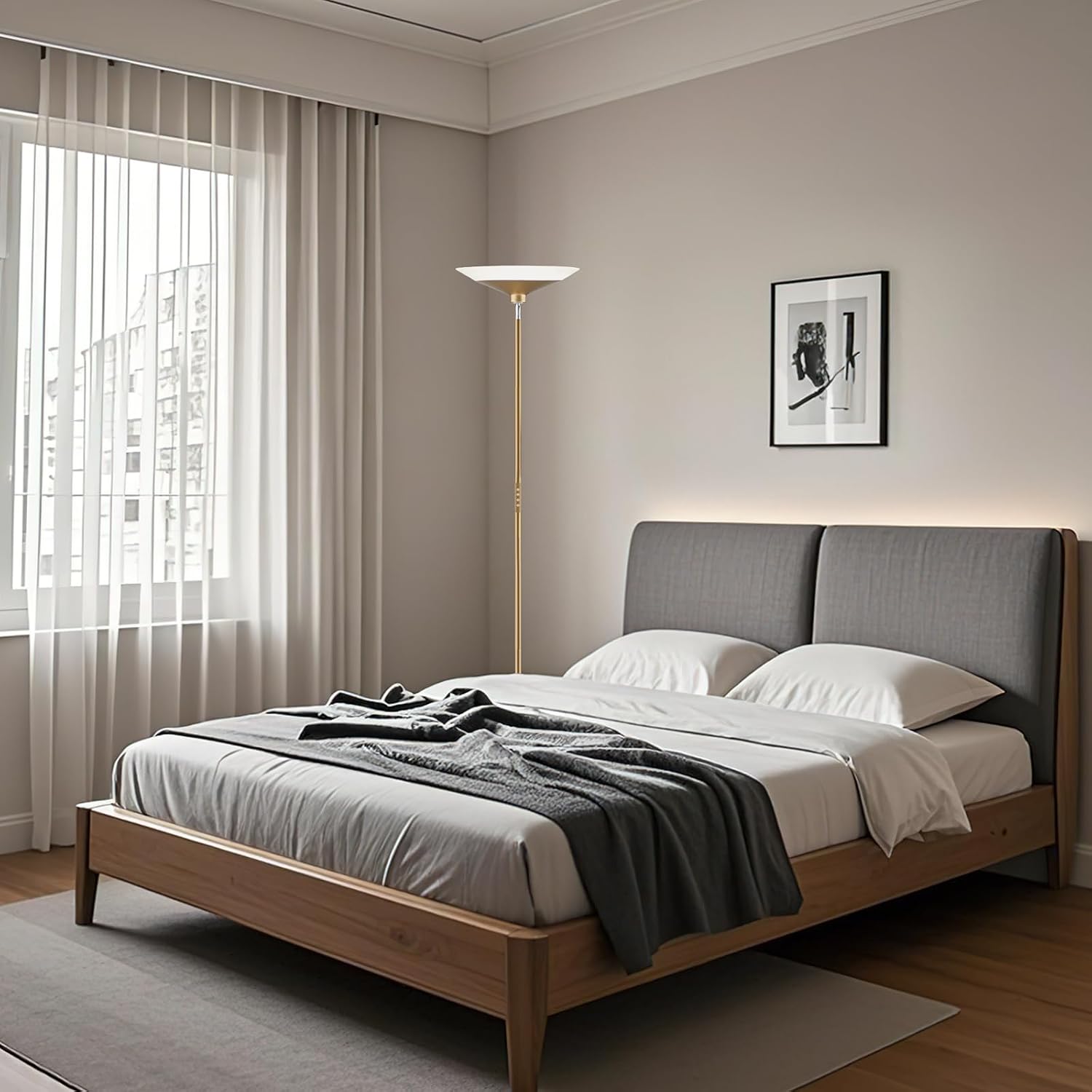 Detalle de SIBRILLE 72-Inch Torchiere Floor Lamp, Dimmable LED with Remote