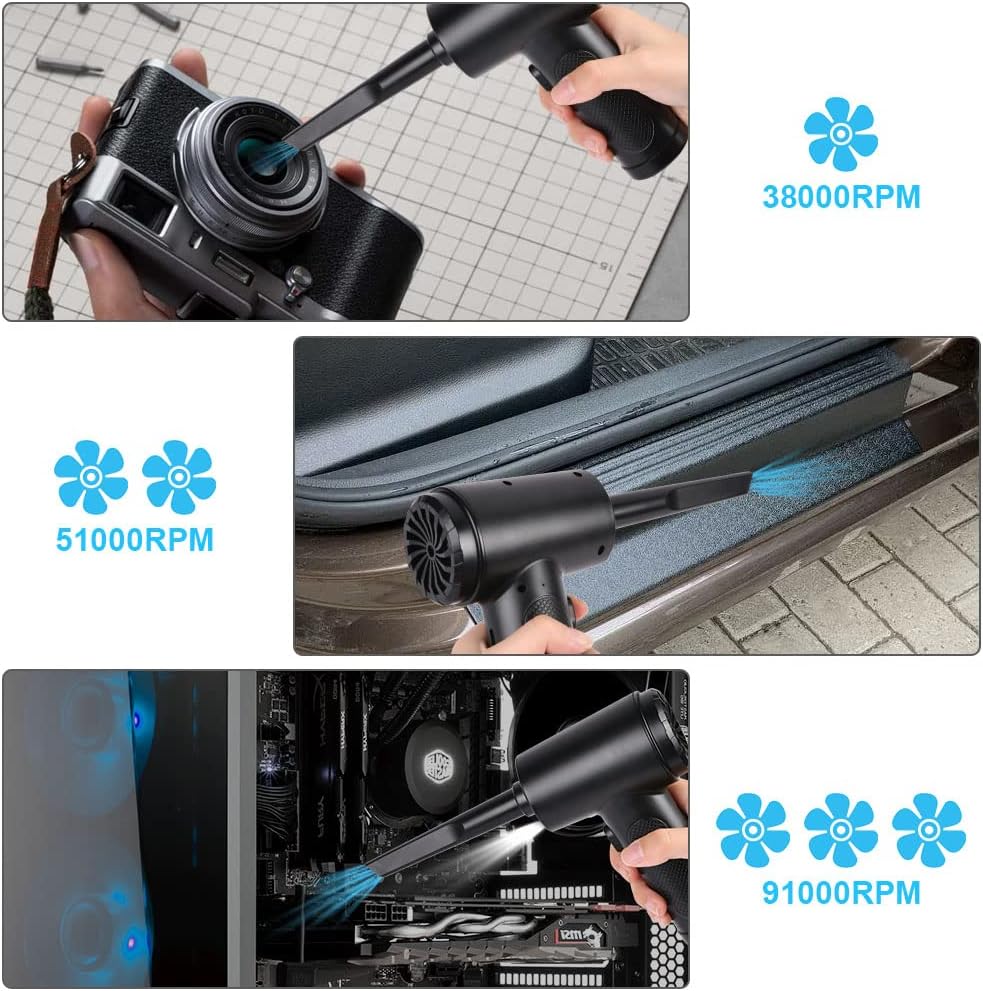 Thumbnail 5 de URAQT Aspirapolvere per computer 2 in 1 con aria compressa elettrica USB ricaricabile (mini, fino a 91.000 RPM)