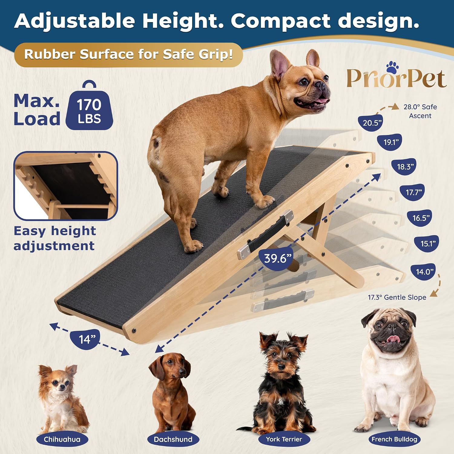 Thumbnail 1 de PRIORPET Birchwood Foldable Dog Ramp for Couch – Adjustable 7" to 20