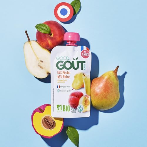 Detalle 1 de GOOD GOÛT - Gourdes Pêche Poire, Purée Bébé dès 4 mois – 10x120g