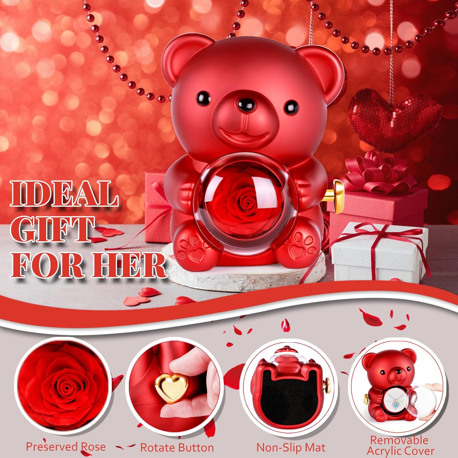 Thumbnail 2 de Aloskart Ours Rose Eternelle cadeau romantique 🎁