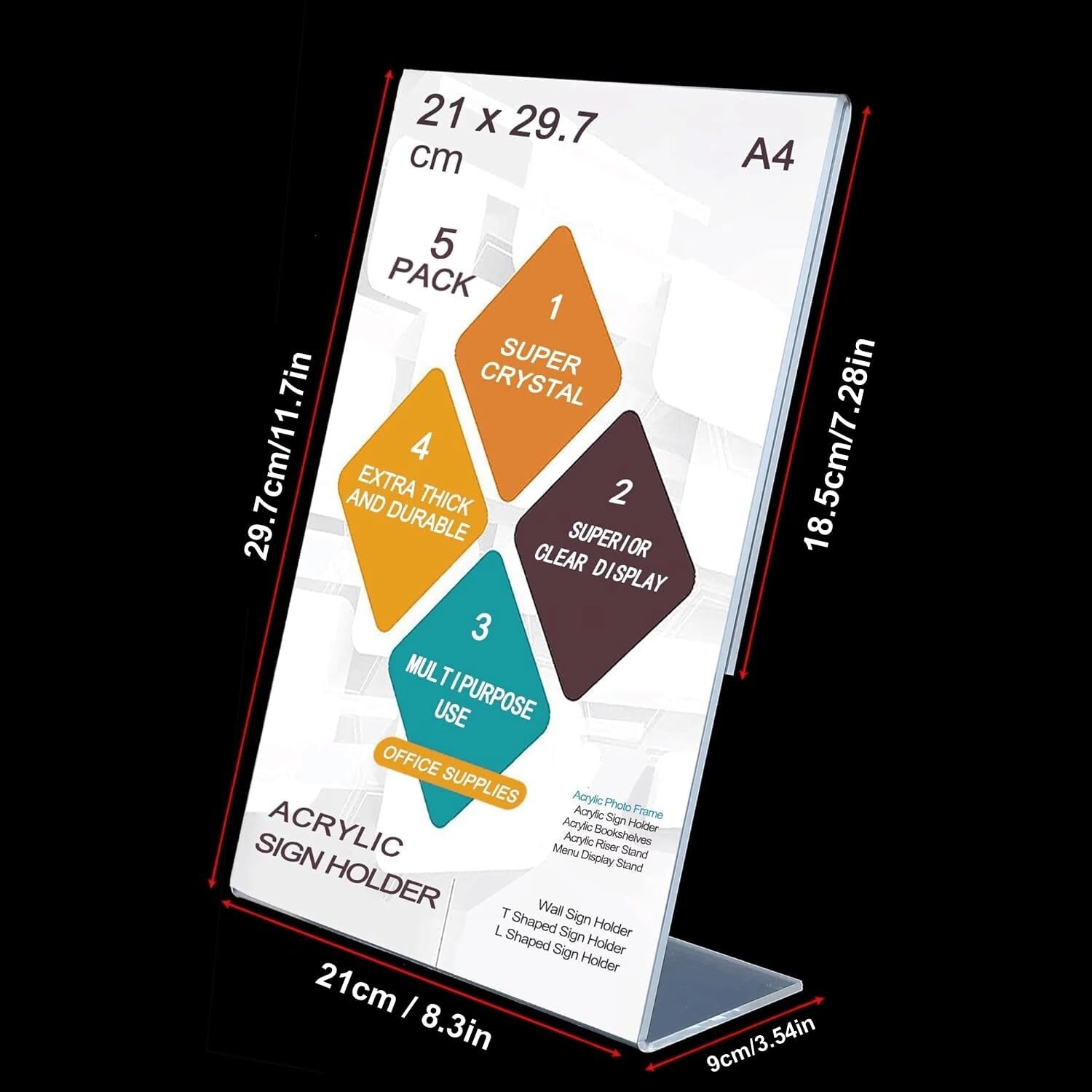 Thumbnail 1 de ROSSHINE A4 Acrylic Sign Holder, 5-Pack, L-Shape Display Stands in Clear Perspex