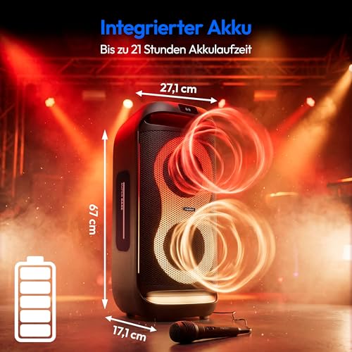 Detalle de MEDION PE-2 Plus Partybox Akku mit Mikrofon – Große Musikbox mit Karaoke-Funktion
