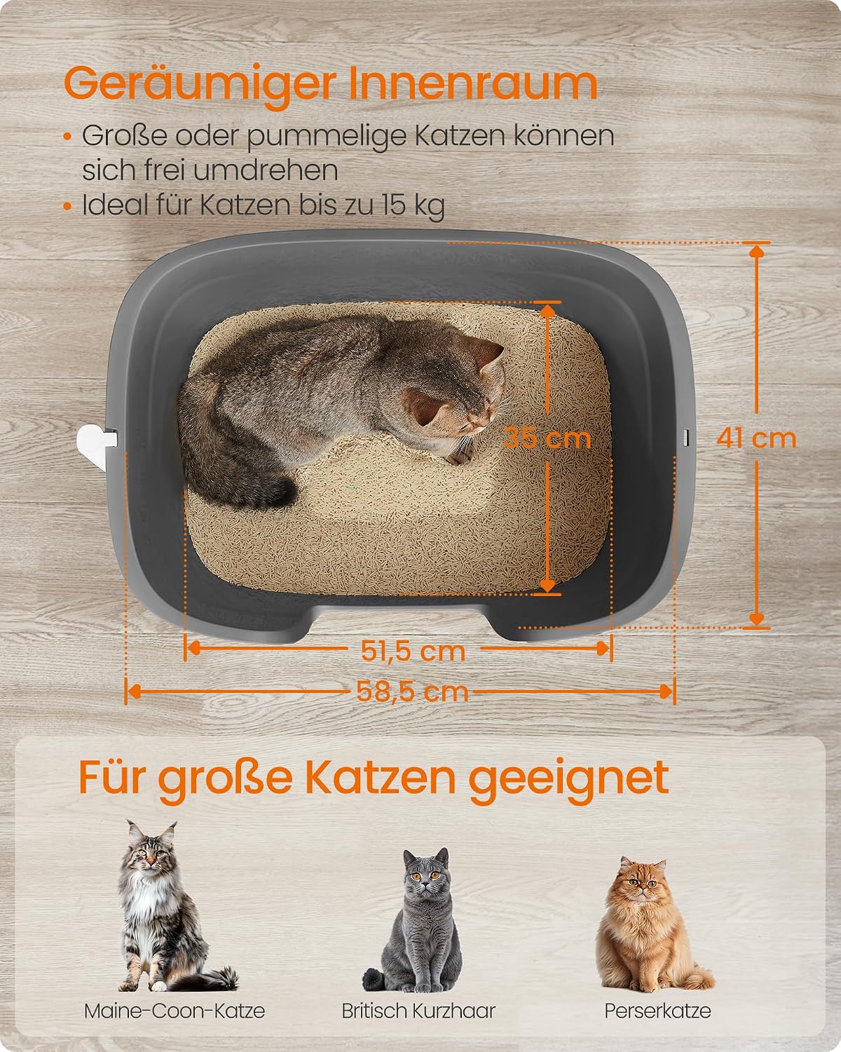 Detalle de Feandrea PPT003G02 extragroßes Katzenklo 64×44×33 cm 🐾