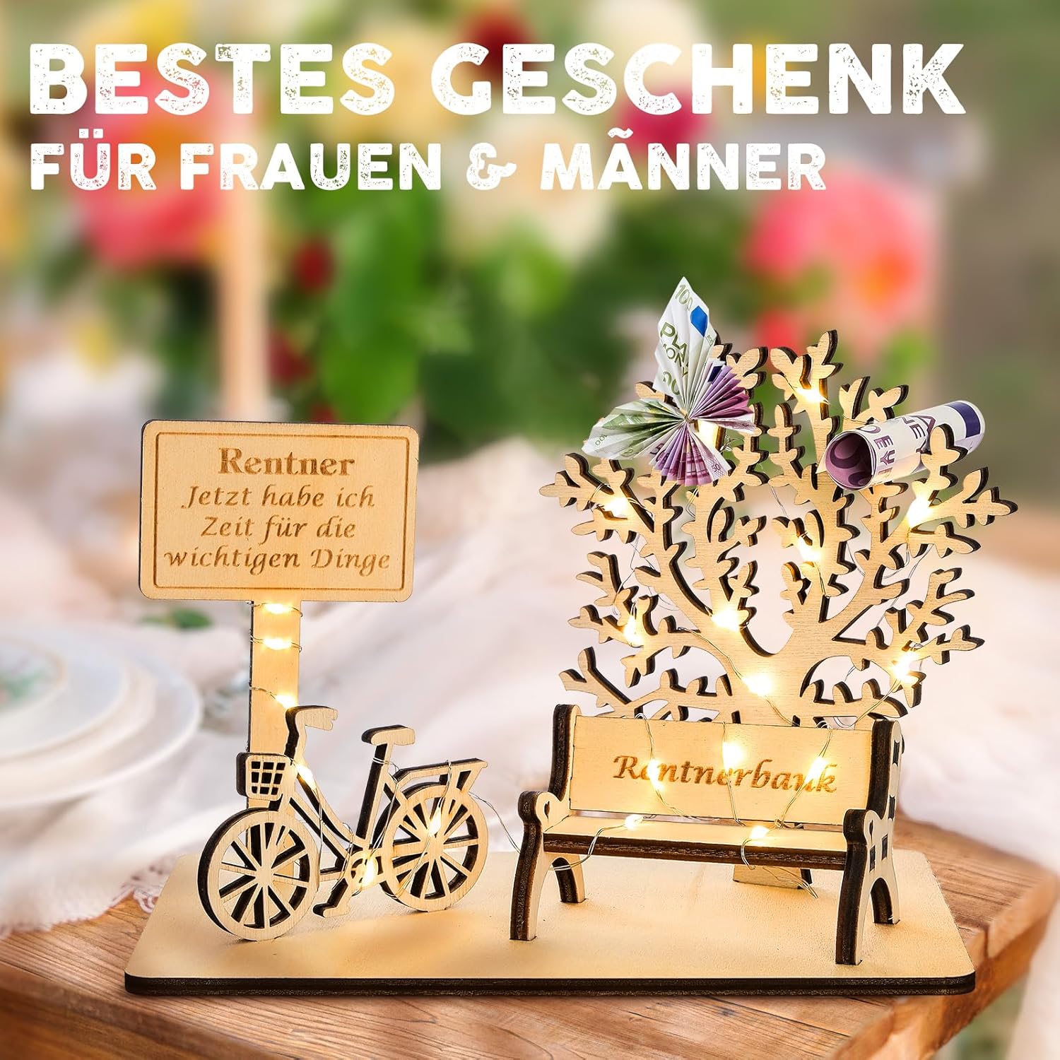 Thumbnail 4 de I LOVE MOM Ruhestand Geschenk – Holz-Gästebuch mit dreidimensionalen Bäumen und Sitzbank-Deko