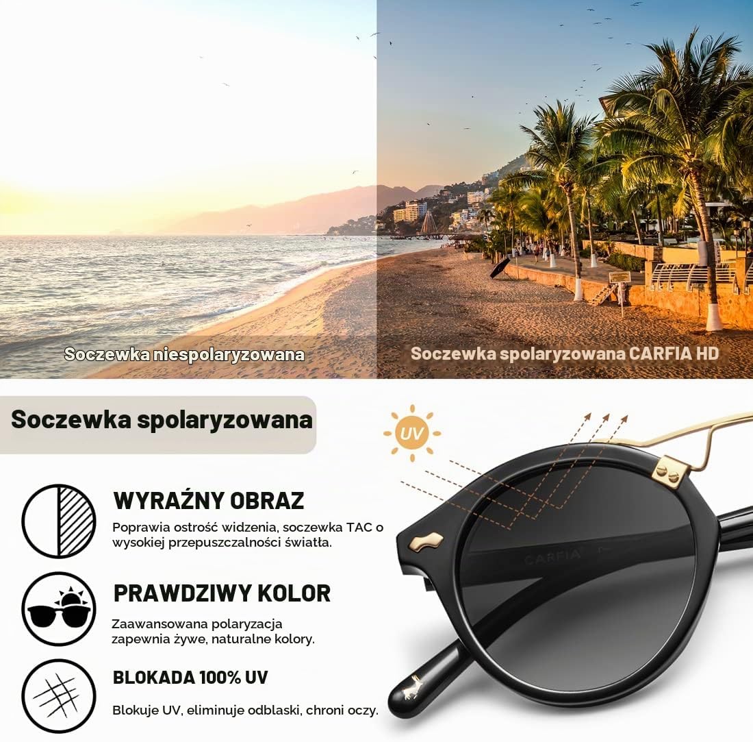 Detalle 2 de CARFIA damskie okulary przeciwsłoneczne polaryzacyjne UV400 do wąskiej twarzy