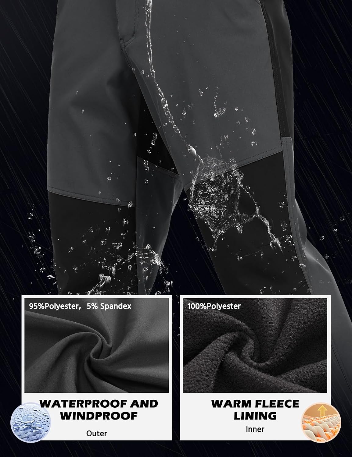 Detalle de Xnova Men's Winter Fleece Lined Hiking Trousers with Water Repellent Shell