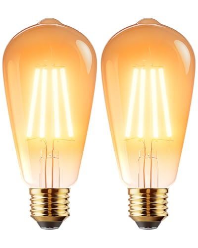 Detalle de Vanke E27 Vintage Light Bulb, 6W (60W Equivalent) — Warm White 2700K, 2-Pack