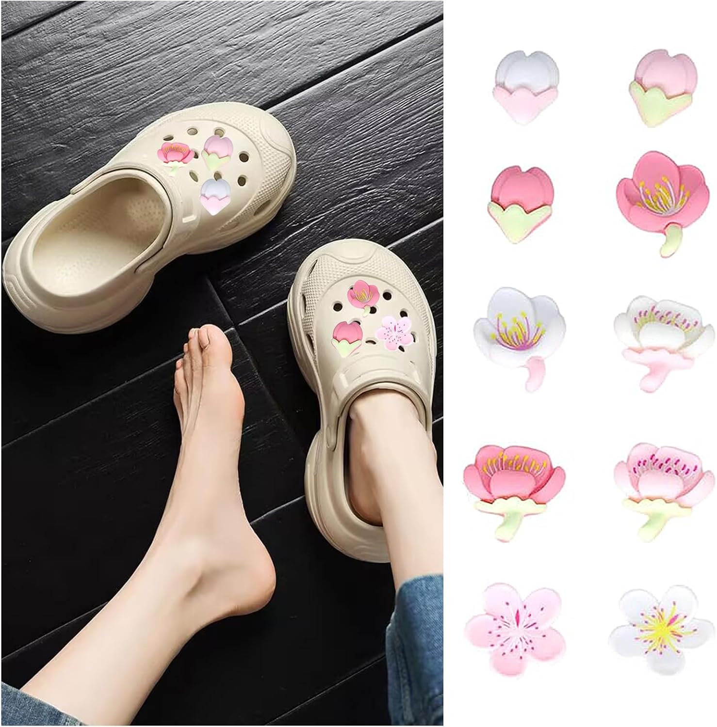 Thumbnail 4 de HJDJBD 12 colgantes Crocs flores Sakura