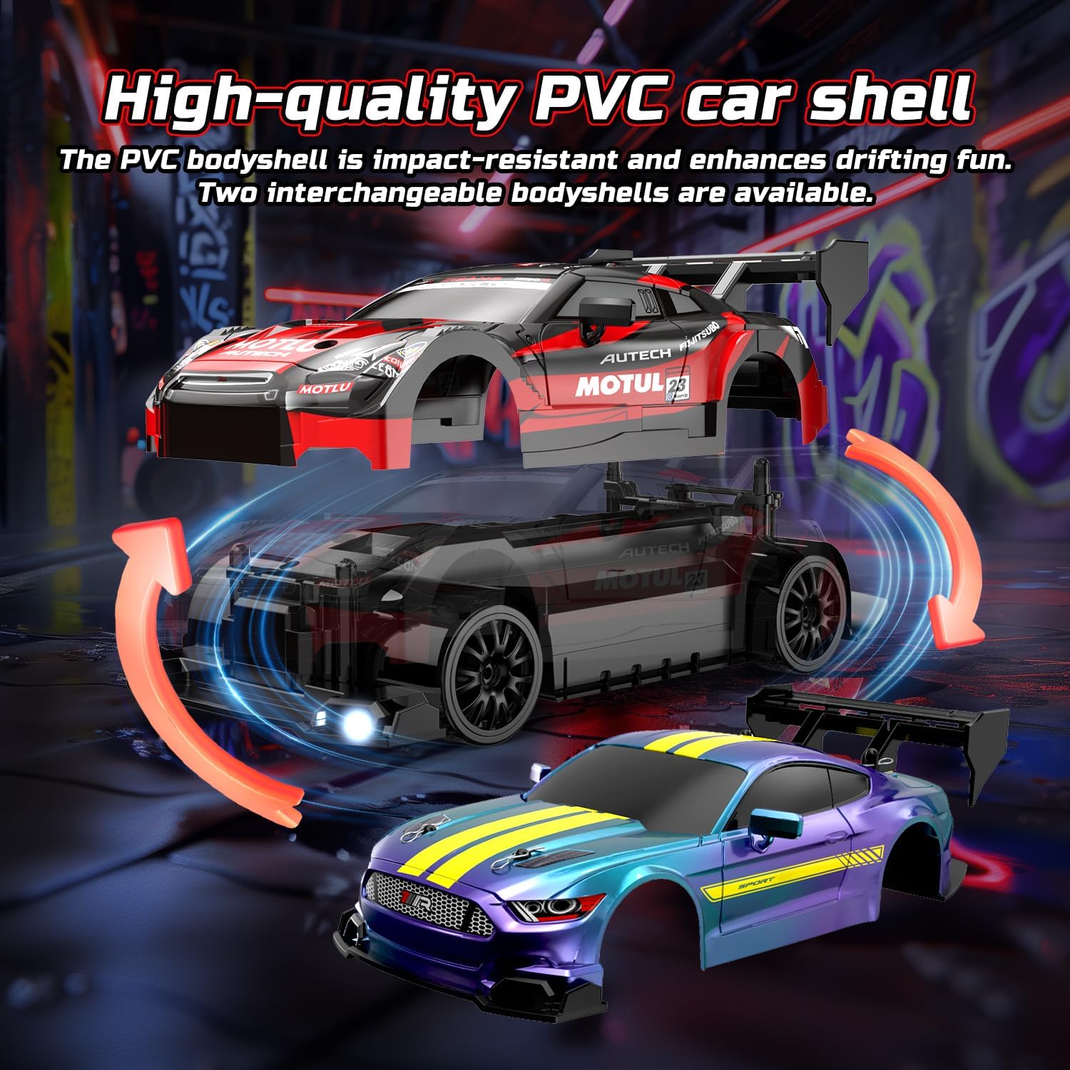 Thumbnail 3 de DEERC RC Drift Car: 4WD with Interchangeable Shells, Lights & Accessories