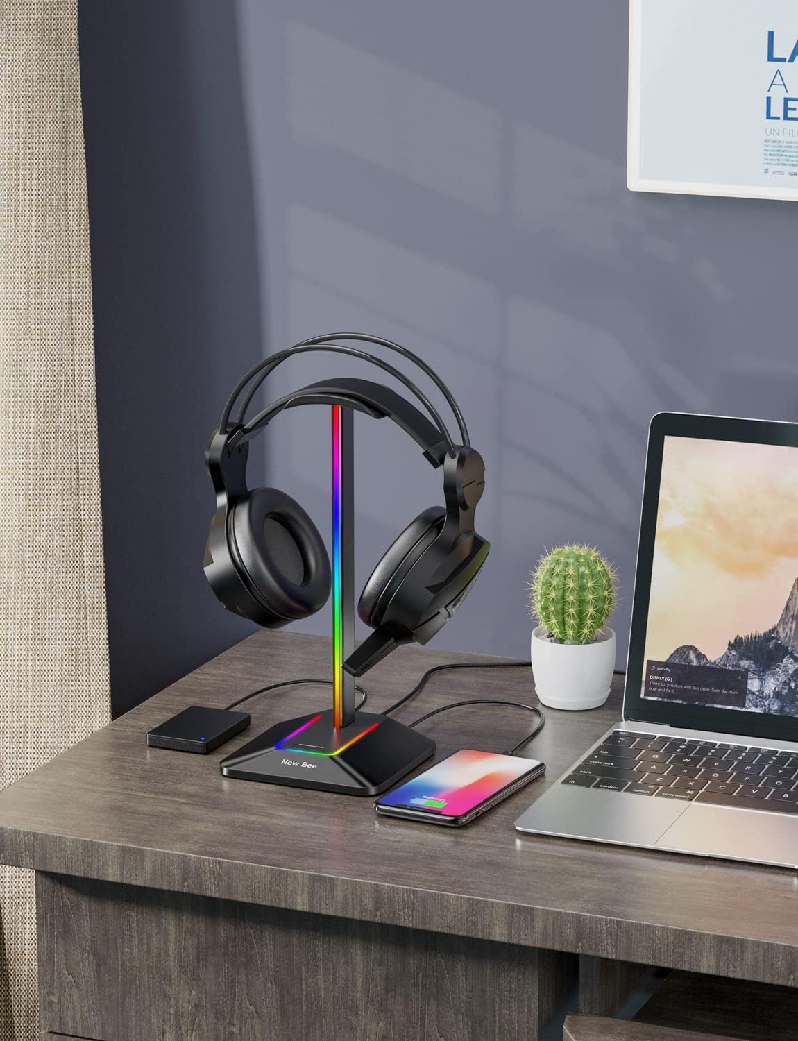 Thumbnail 5 de New Bee Support Casque RGB Gamer avec 2 Ports USB-C et USB – Support universel et élégant pour casque de gaming